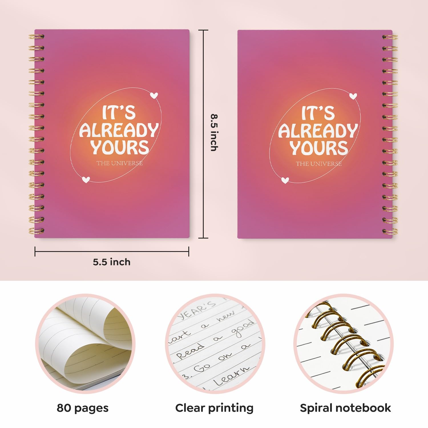 VONTP Taccuino alla moda Preppy Aura, It's Already Yours The Universe, quaderno a spirale con copertina rigida, diario a righe per scrivere, regalo preppy per donne e ragazze, 14 x 20 cm