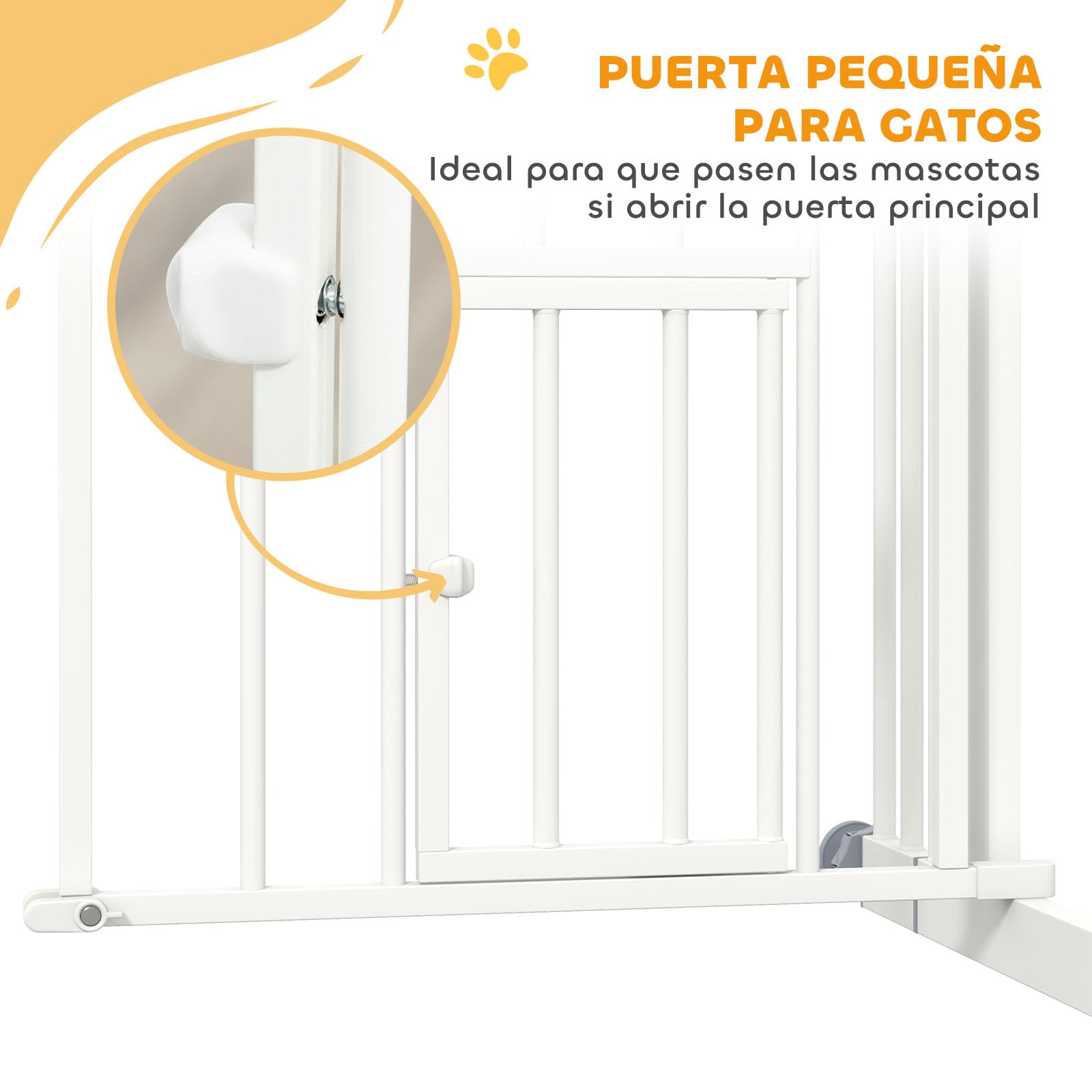 PawHut Barrera de Seguridad para Perros Extensible 74-100 cm Blanco | Barrera para Perros, para Puertas y Escaleras, Montaje a Presión, Puerta Pequeña, Doble Bloqueo
