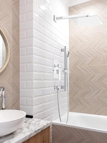 Miniatura 3 de SR SUN RISE Grifo de ducha cuadrado de 10 pulgadas, barra deslizante ajustable de 16 pulgadas con manguera, cabezal de ducha de lluvia cuadrado y