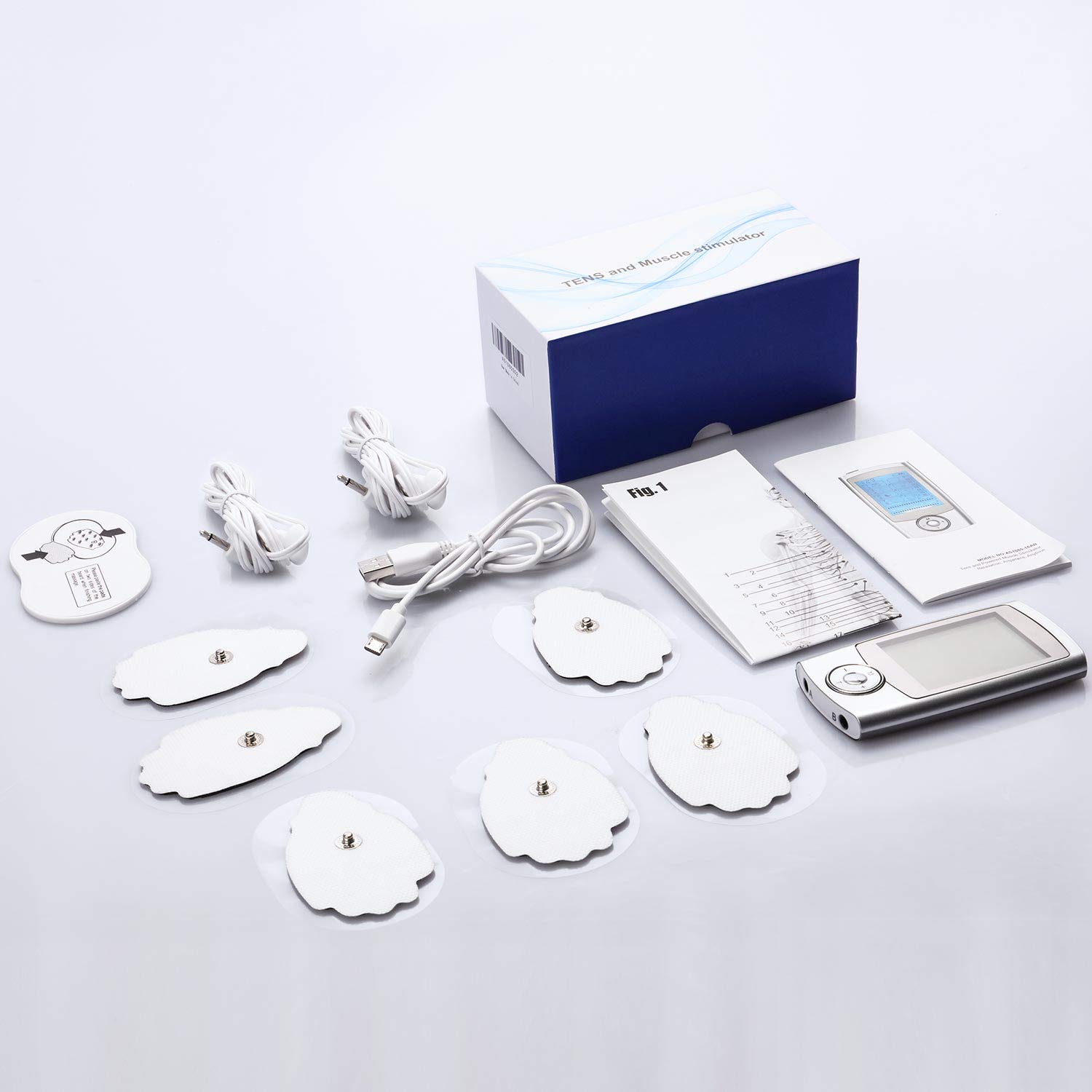JUMPER TENS Professionale Elettrostimolatore Muscolare, Dispositivo di Terapia Ricaricabile, 16 Modalità di Dolore, 20 Livelli di Intensità per 2 Utenti, TENS per la Riduzione del Dolore (argento)