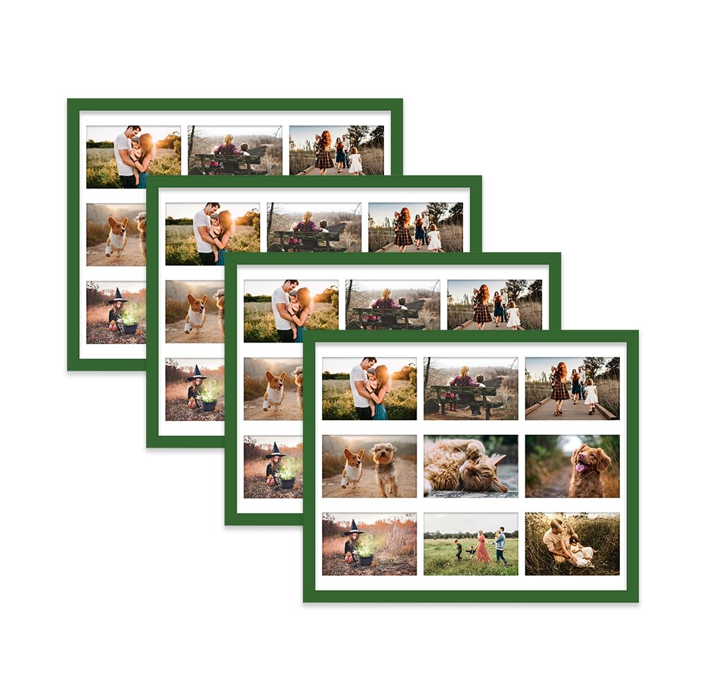 Green Multi Photo Frame - Holds 9 x 6x4 Pictures, Family Collage Picture Frame for Wall Display, 20x16 Frame size, Set of 4