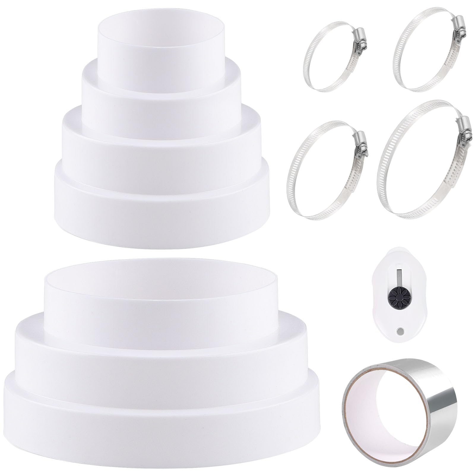 Réducteur Conduits Ventilation ABS Ø80-150 Mm – Adaptateur Universel Avec 4 Colliers Inox & Ruban Alu – Connecteur Réduction Tuyau Rond Flexible