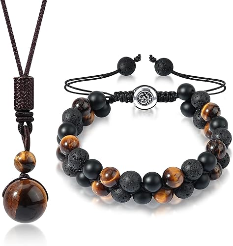 Seazoon Pulsera de triple protección, pulseras de cuentas con obsidiana, ojo de tigre, piedras de hematita, pulseras de cristal curativo