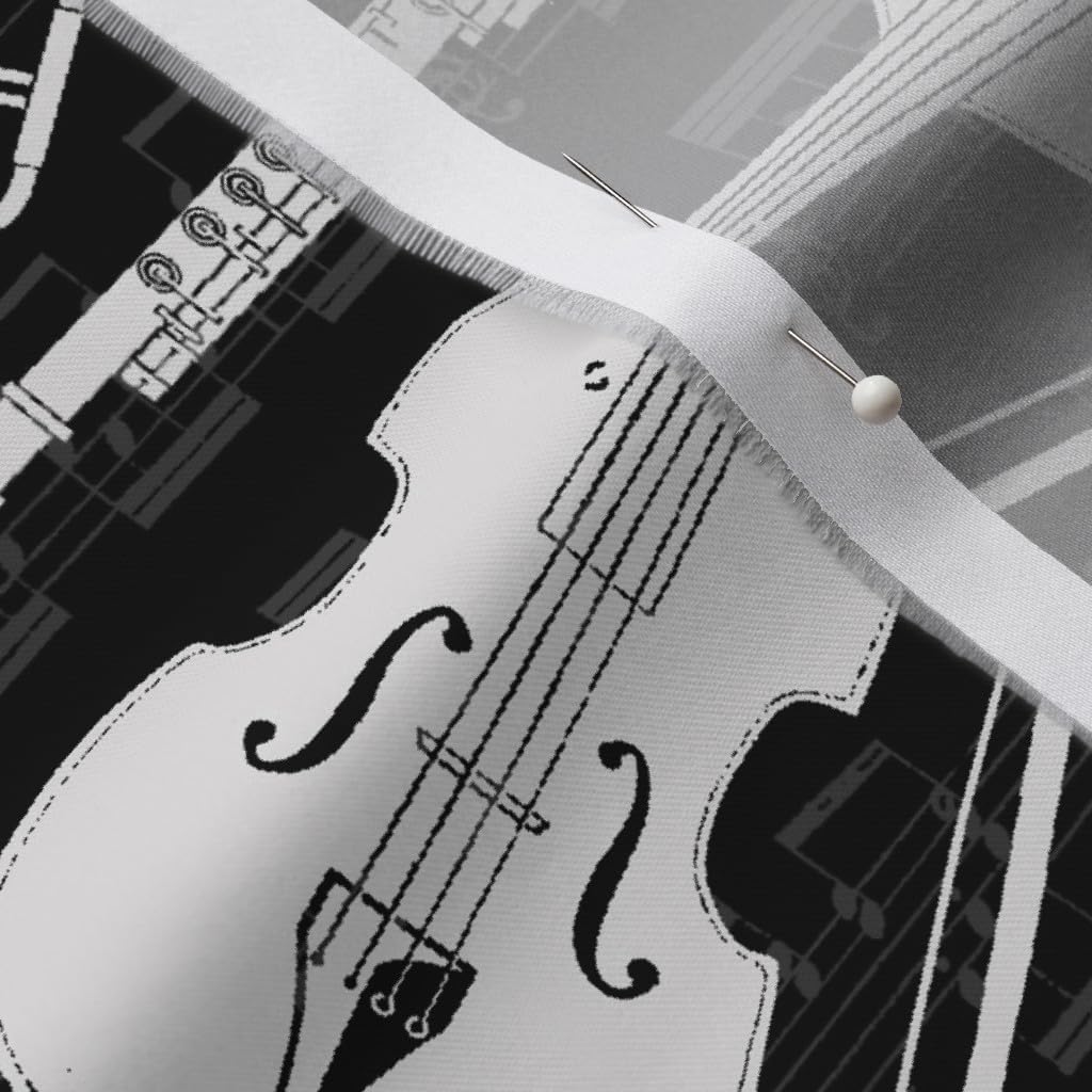 Spoonflower Fabric - Musical Instruments Black & Ivory White Orchestra Music Symphony Band Printed on Organic Cotton Sateen Fabric by The Yard - Sewing Quilting Apparel Home Decor