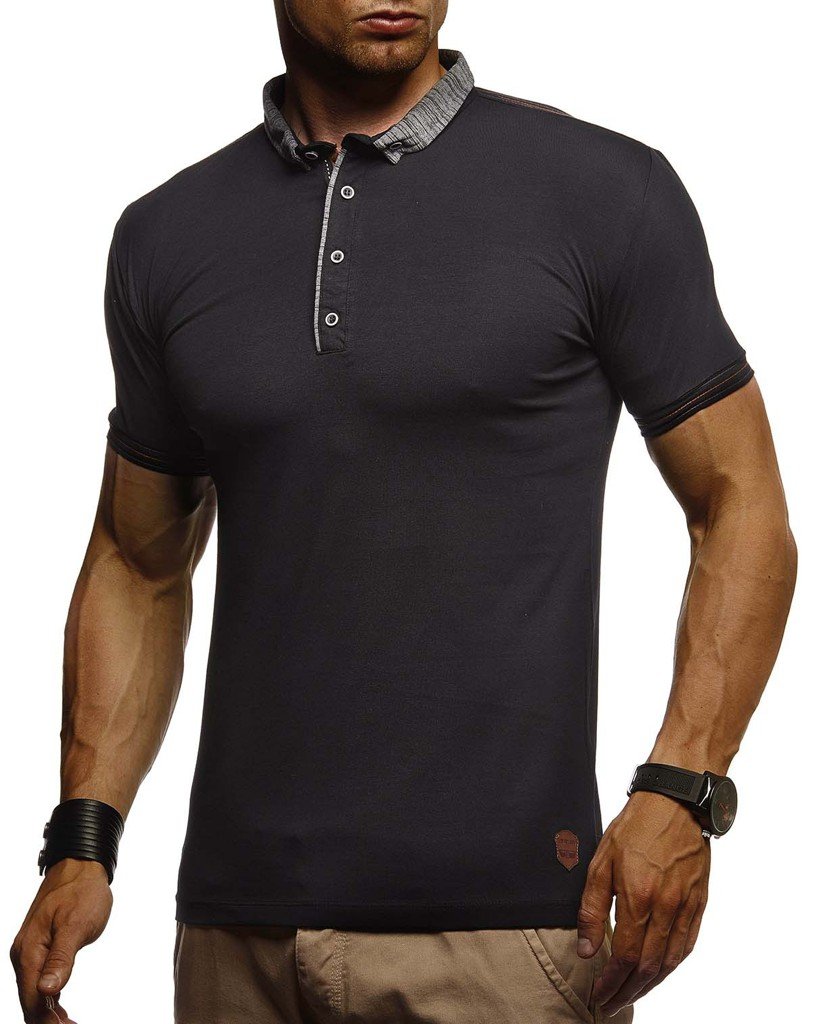 Leif Nelson LN1310 Maglietta estiva da uomo, misto cotone, vestibilità aderente, con colletto polo, bianca, a maniche corte, lunga