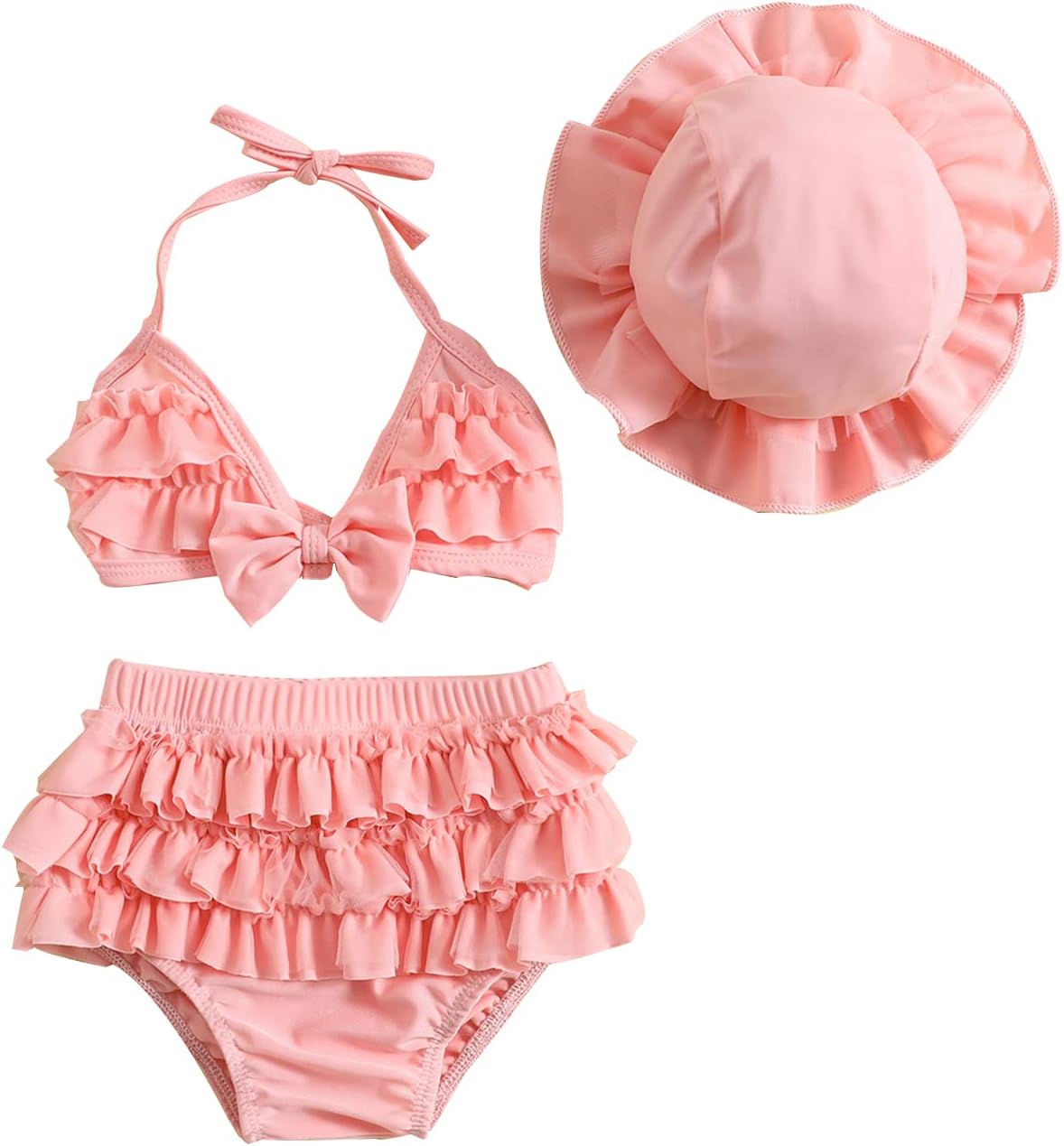Yccutest Infant Baby Girl Flower Swimsuit 3Pcs Halter Triangle Tops Ruffle Bottoms Sun Hat Bikini Set Bathing Suit Swimwear