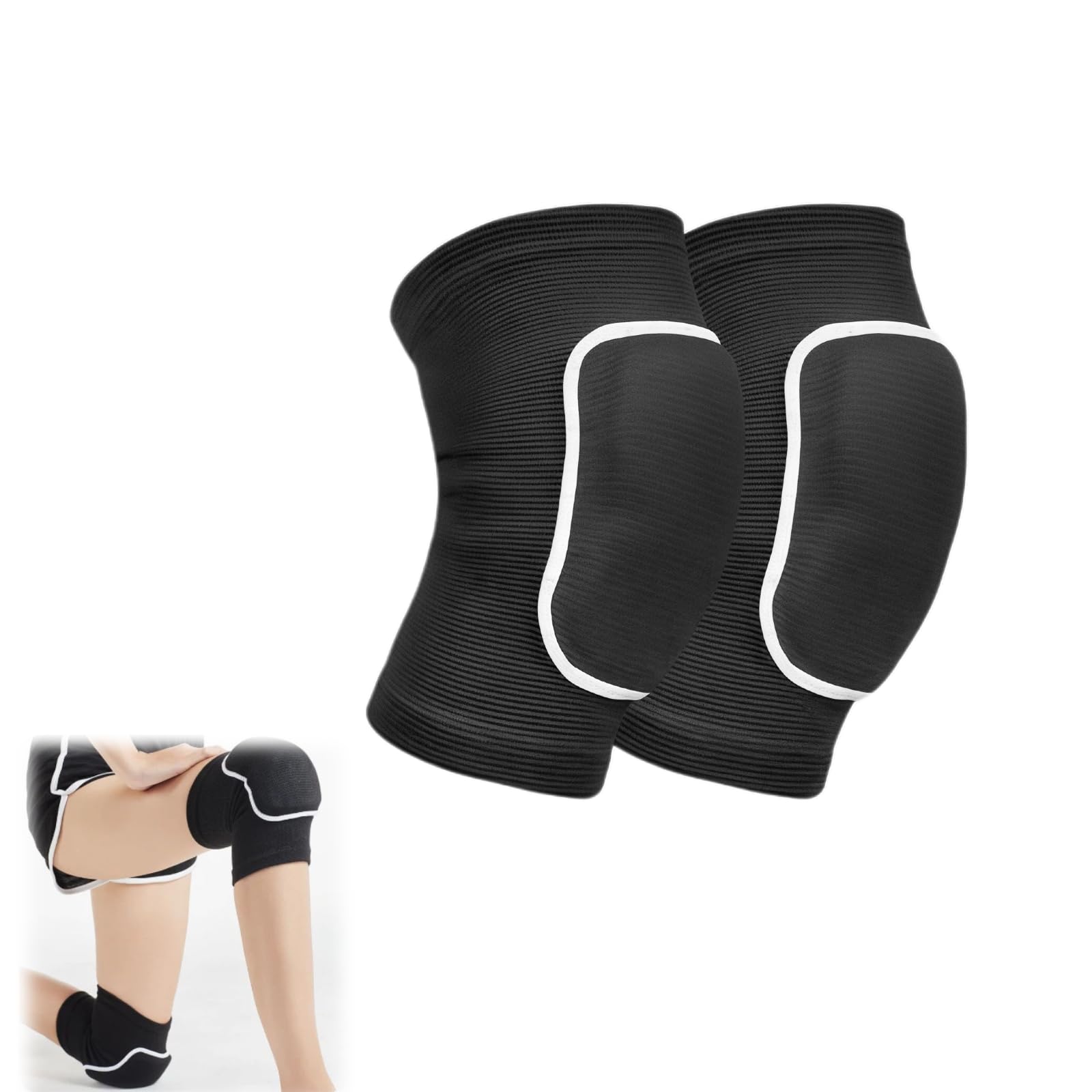 RARITYLL Black Knee Pads for Women & Men, M Size Pair - Volleyball Dance Running Knee Support with Thick Sponge, Non-Slip Breathable Knee Protectors for Sports, Fitness, Workout, Yoga, Cycling