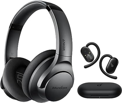 Soundcore Anker Life Q20 Hybrid Active Noise Cancelling Headphones & AeroFit 2 by Anker Open-Ear Headphones Bundle