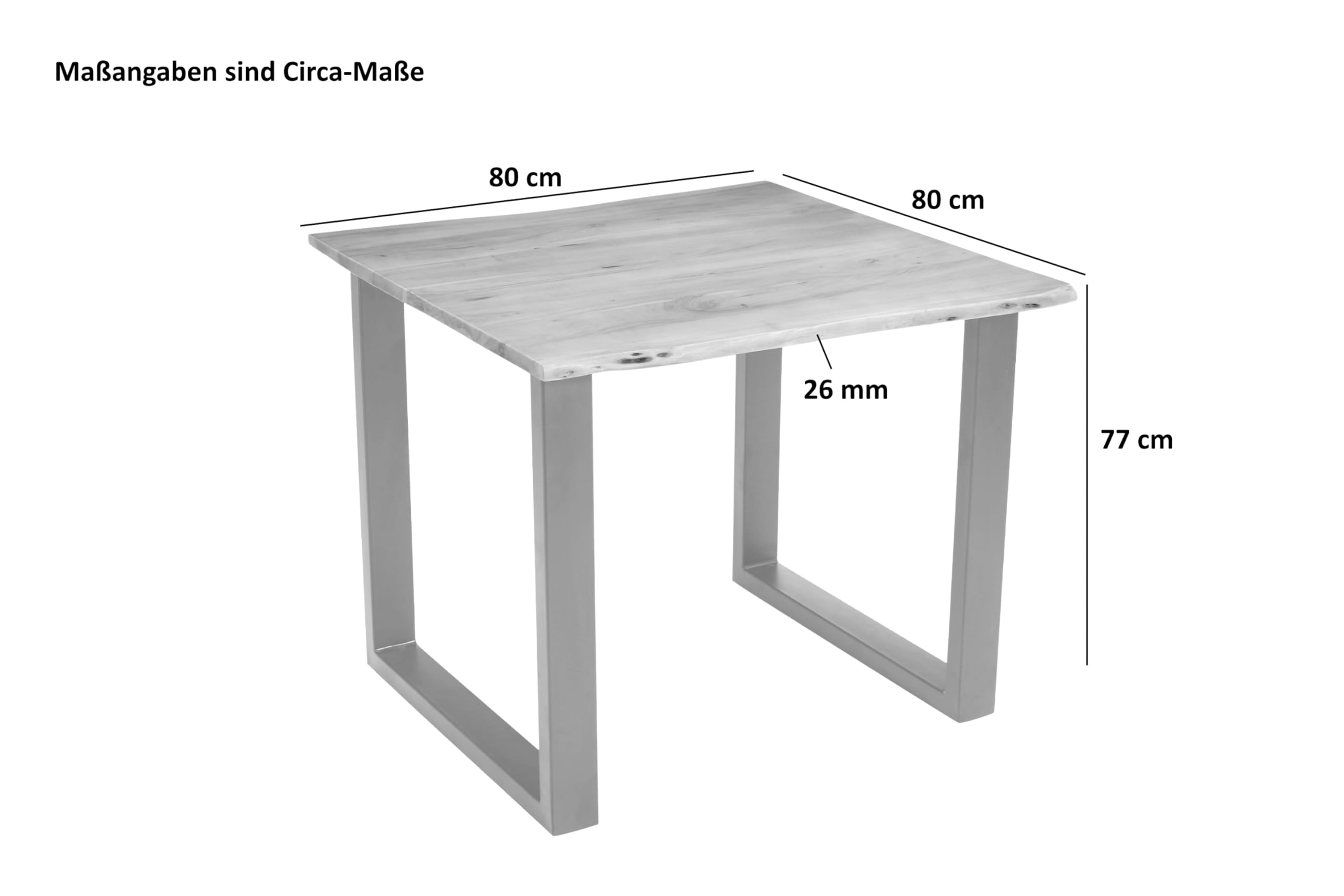 SAM Esstisch Dana 80x80 cm Akazie Eiche Baumkante U-Gestell schwarz | Baumkantentisch massiv, Akazienholz eichefarben, Metallgestell, pflegeleichter Holztisch, Esszimmertisch