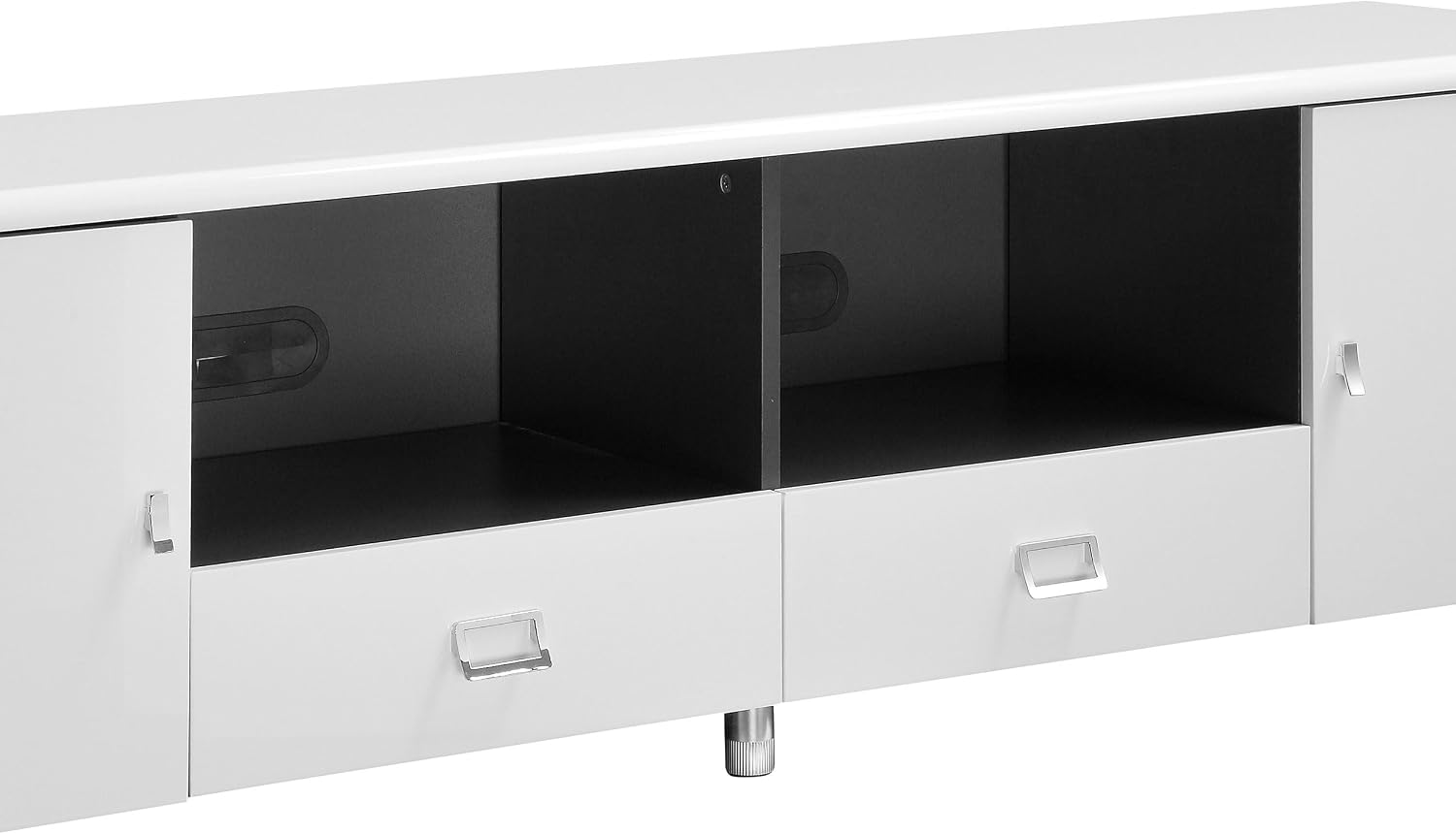 Coaster Home Furnishings - Burkett - Engineered Wood - 71-Inch 2-Door TV Stand with Chrome Hardware, Spacious Storage - Living Room - White High Gloss - 700910