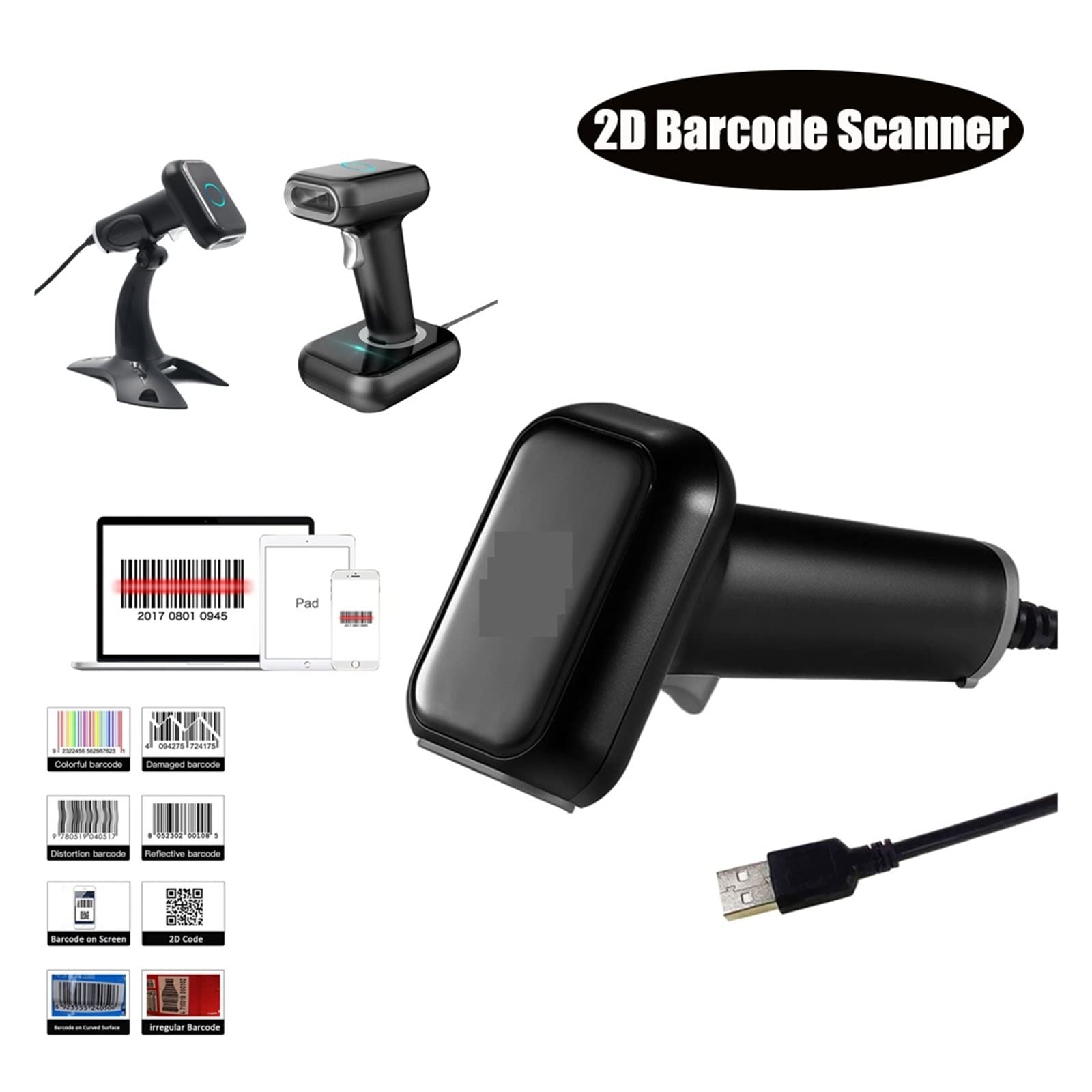 2d 1d Skaner skanowania kodów kreskowych Wysokowydajny skaner Qr Czytnik kodu USB Bezprzewodowa, duża, wytrzymała pełna ekspozycja z podstawą do sklepu