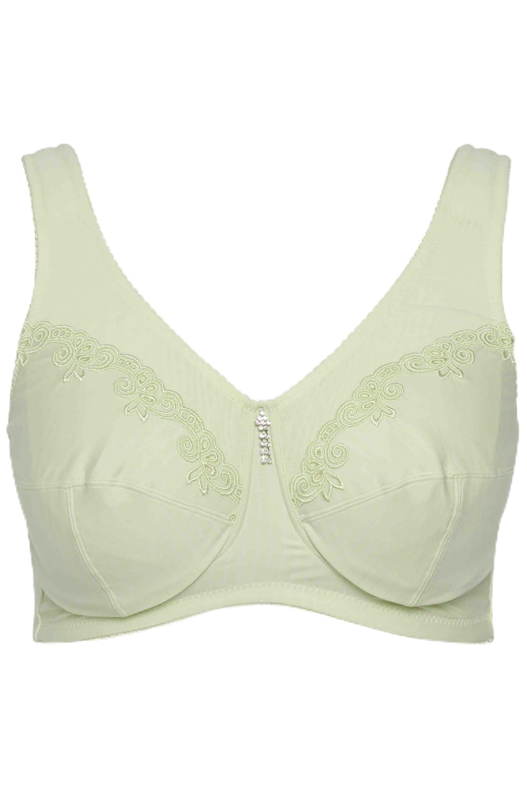 Ulla Popken Damen Entlastungs-BH, ohne Bügel, Strassanhänger, Cup C - G Bra, helles Salbei, 105E