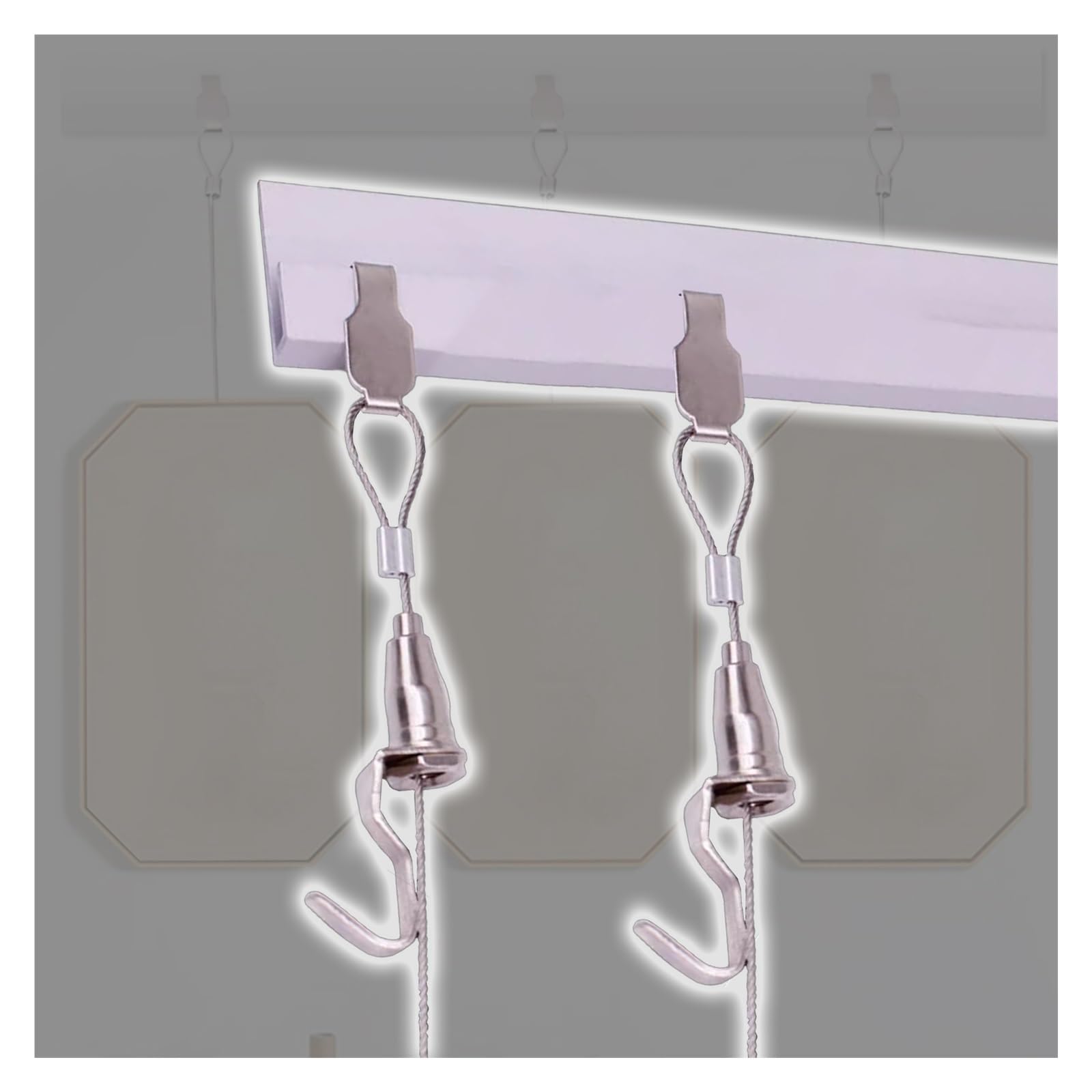 Zestaw szyn do wieszania obrazów Zestaw Solidnych Szyn Do Zawieszania Ramek Do Obrazów – Szyna Ze Stopu Aluminium, Linka Stalowa I Haki, Montaż Na Ścianie(Track 2m/78.7in,Rope 2.5m/98.4in)