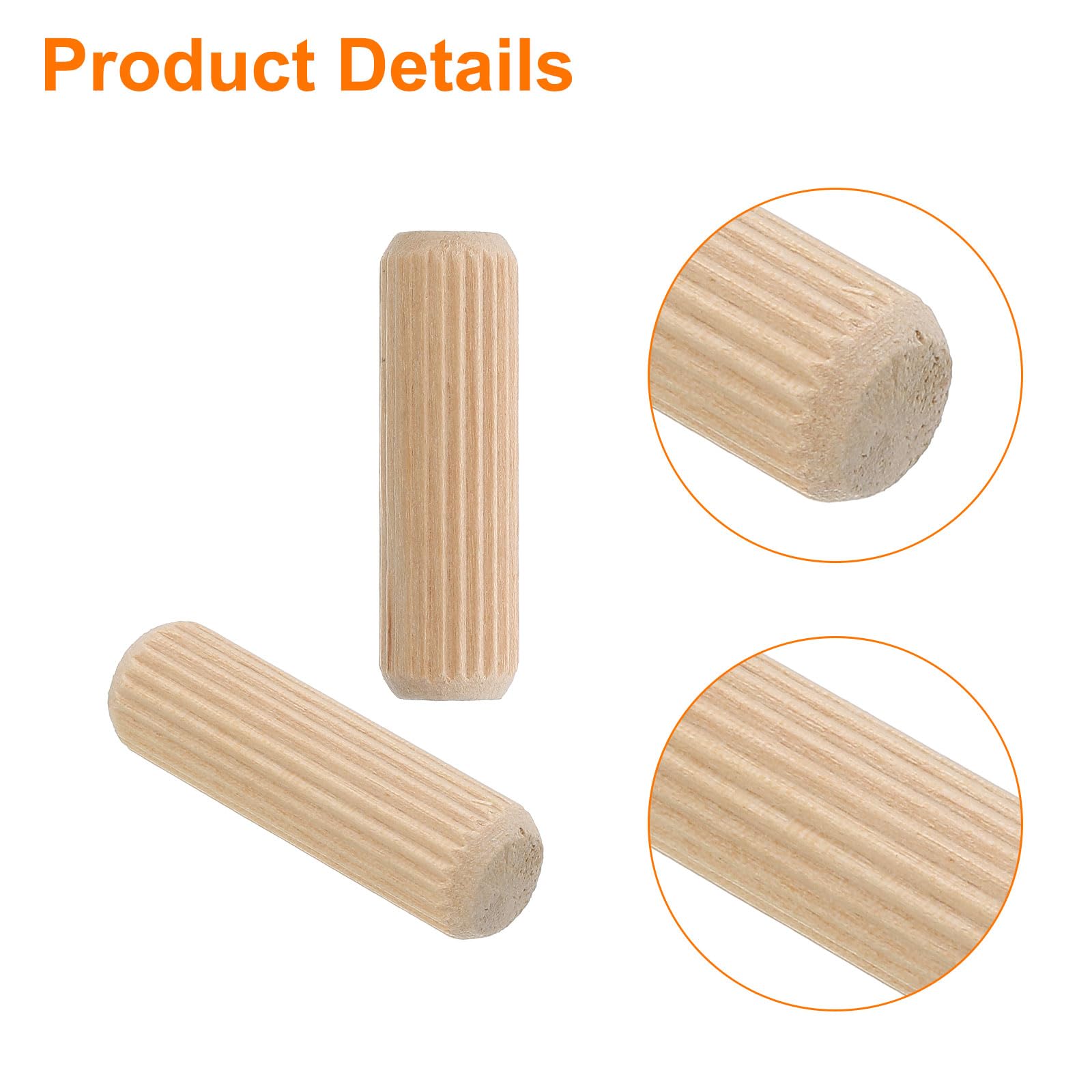 50 Stück Holzdübel 12x120mm - Geriffelte Dübelstifte Eukalyptus Hartholz