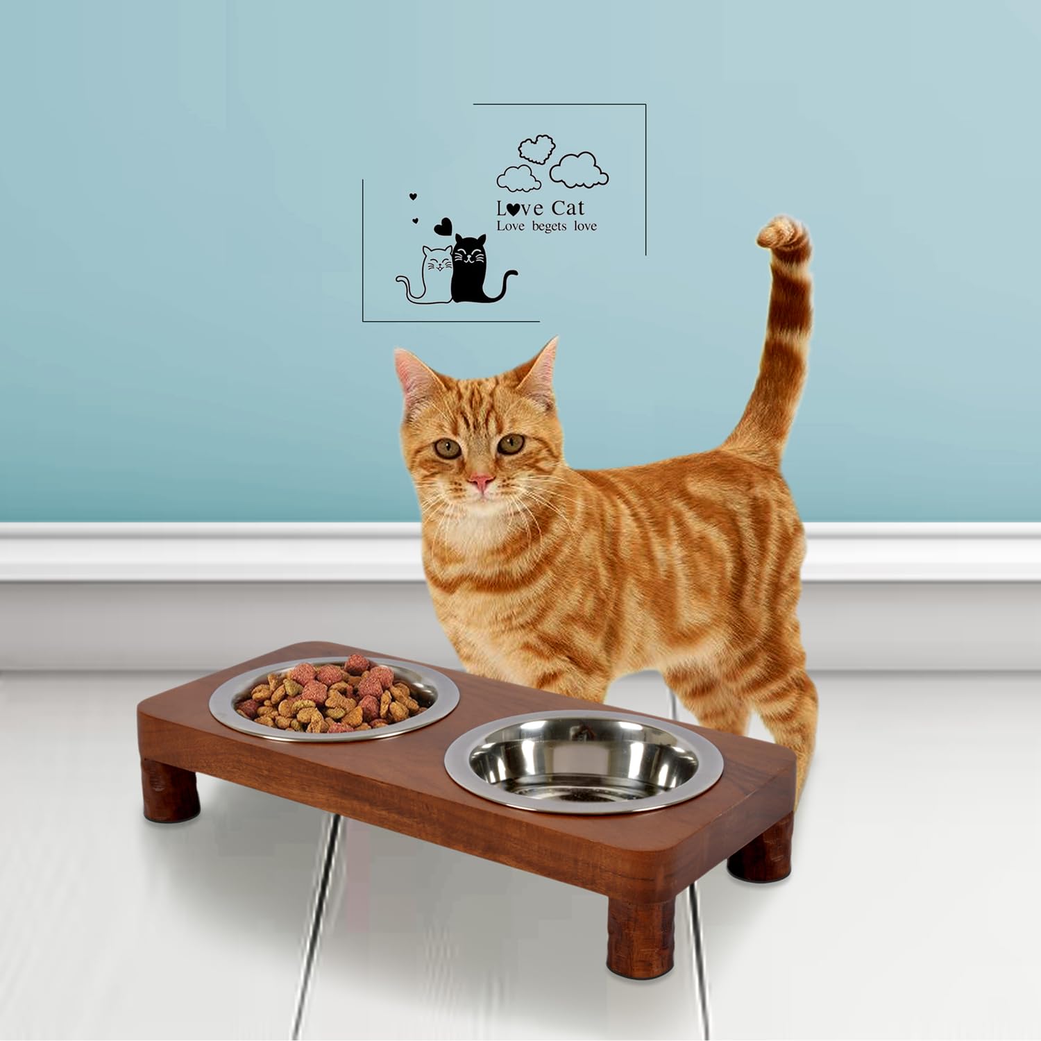 Pure Souls Ginger Pet Feeder, Natural Acacia Wood Feeders Stand, Elevated Cat Bowls 250 ml, Food Water Diner, Durable Double Bowl Feeding Stands for Cats - Small (33 x 15 x 8 cm) (B0D3HSZZSK) Amazon Price History, Amazon Price Tracker