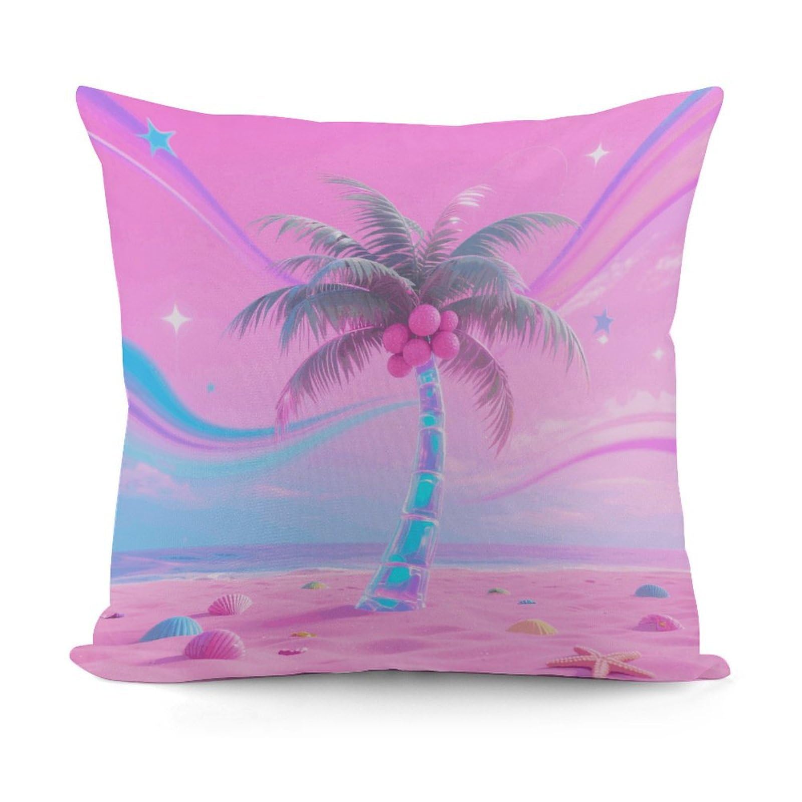 VstaDank Hologram Palm & Pink Sand Throw Pillow Covers Fade-Resistant Removable Pillowcase Square Cushion Case Cozy Pillow Case Breathable Pillow Protector Soft Pillow Shams 18"x18"