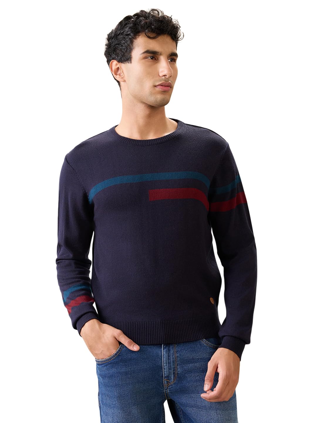 Men Full Sleeve Regular Fit Stripe Pattern Acrylic Wool Blend Round Neck Round Neck Casual Sweater-image-5