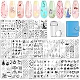Biutee Nail Stamping Plate 15PCS Nail Stamper Kit Nail Art Stamping Plates Set with Nail Stamper, Scraper & Storage Bag, Nail Stamping Kit Star Bowknot Love Butterfly Leaf Design Template for Nail Art