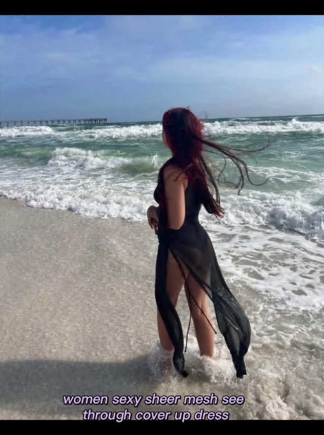 Women's Swimsuit Cover Up Mesh Maxi Dress Sheer High Split Bathing Suit  Bikini Swimwear Cover Up Dress with Drawstring Black S at Amazon Women's  Clothing store
