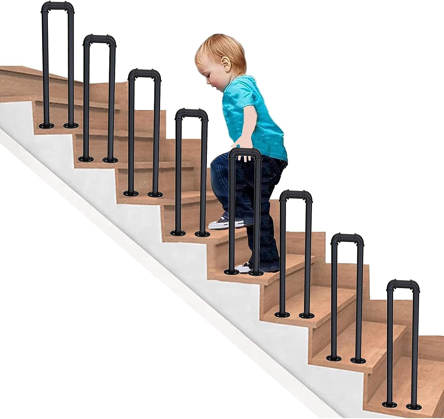 Rampe d'escalier en U noire balustre robuste haute finition