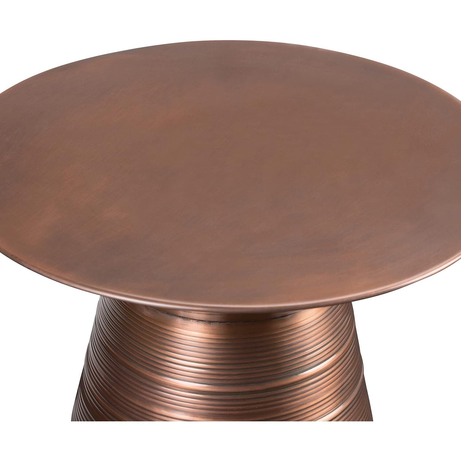 HomeStock Beachy 18 in Wide Metal Accent Side Table in Aged Copper Finish with Circular Base Detail, Fully Assembled, Contemporary Sculptural Design, Versatile Use