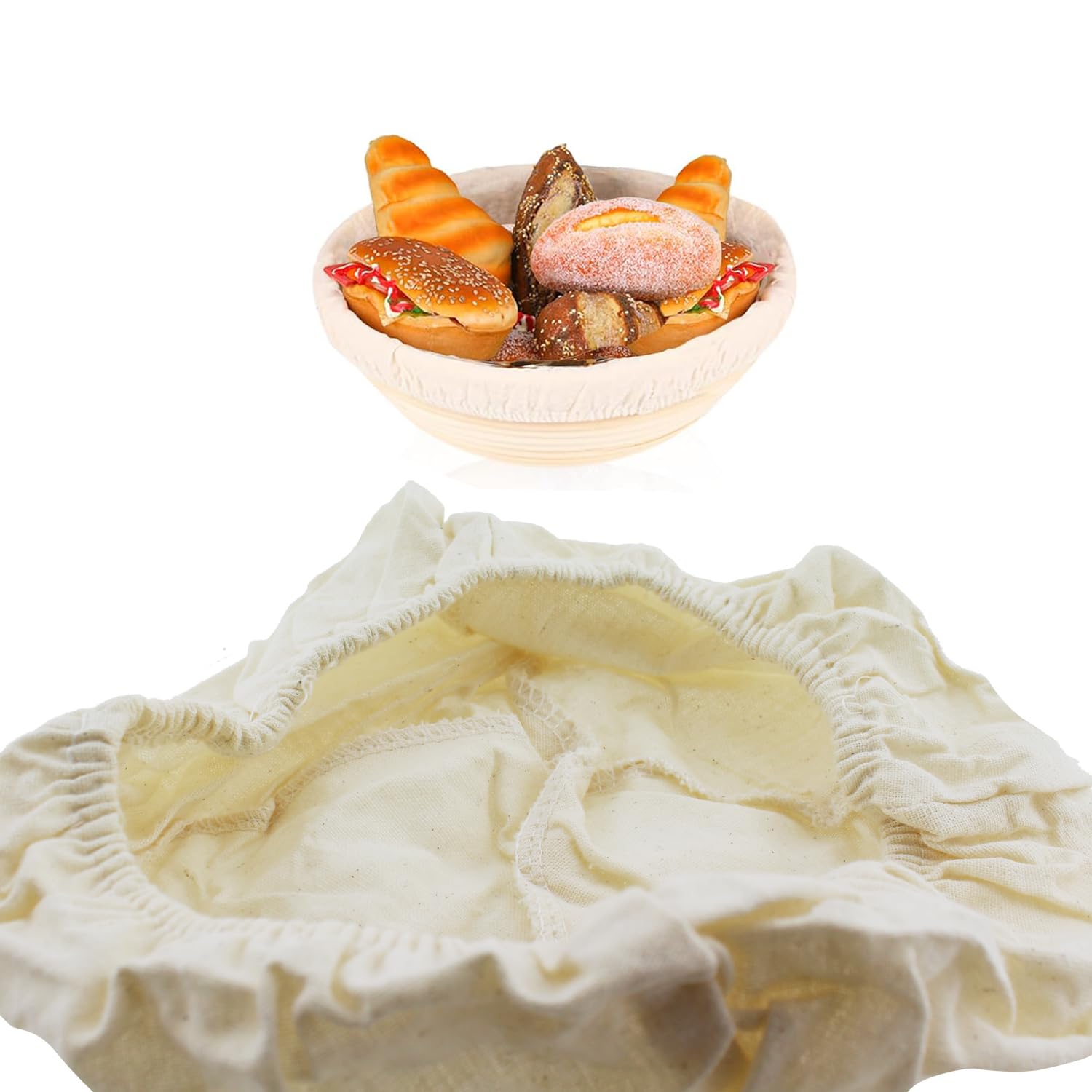 SQXBK 2PCS Round Bread Linen Protective Basket Fabric Lining 230mm Dough Fermentation Baking Tools for Salad Bowl Casseroles Black Tea