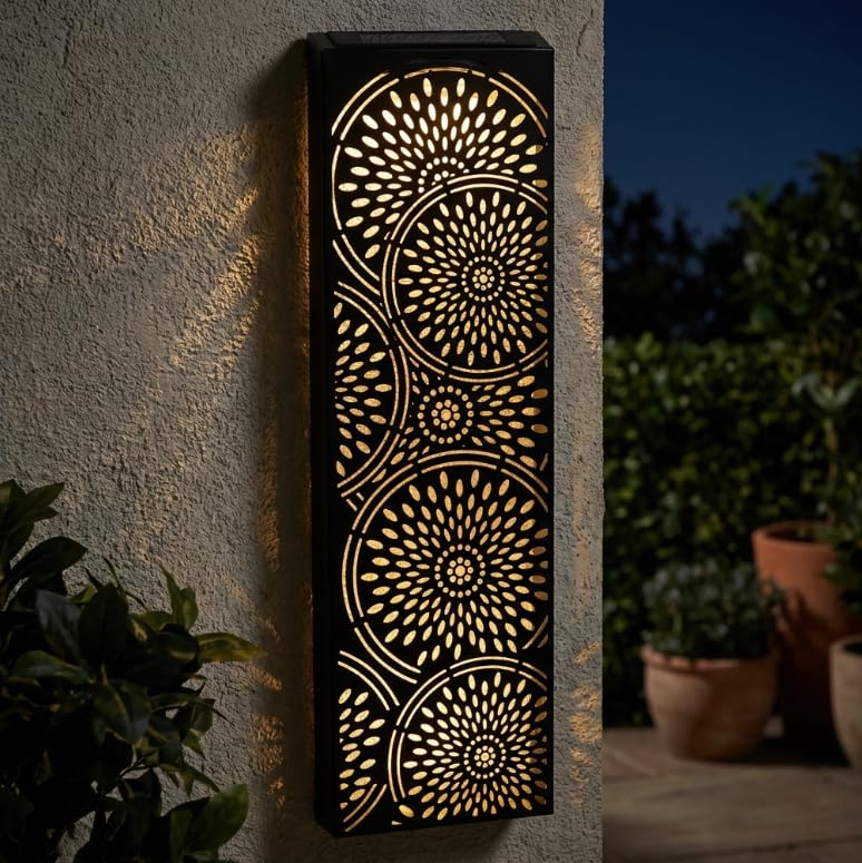 Betley Butterfly Moroccan Solar Wall Panel - Metal Hand Crafted Garden Ornament - Home & Garden Light Decoration 20cm x 60cm