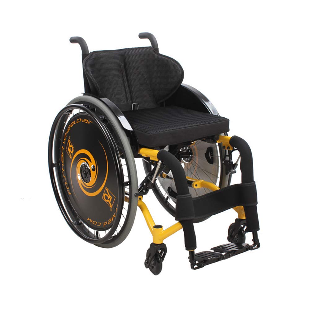 Silla de Ruedas Todo Terreno, Silla de Ruedas de Viaje Plegable con Dispositivo Antivuelco Trasero - Silla de Ruedas Manual Ligera Autopropulpara Deporte Y Ocio/Yellow/Seat Width 36Cm