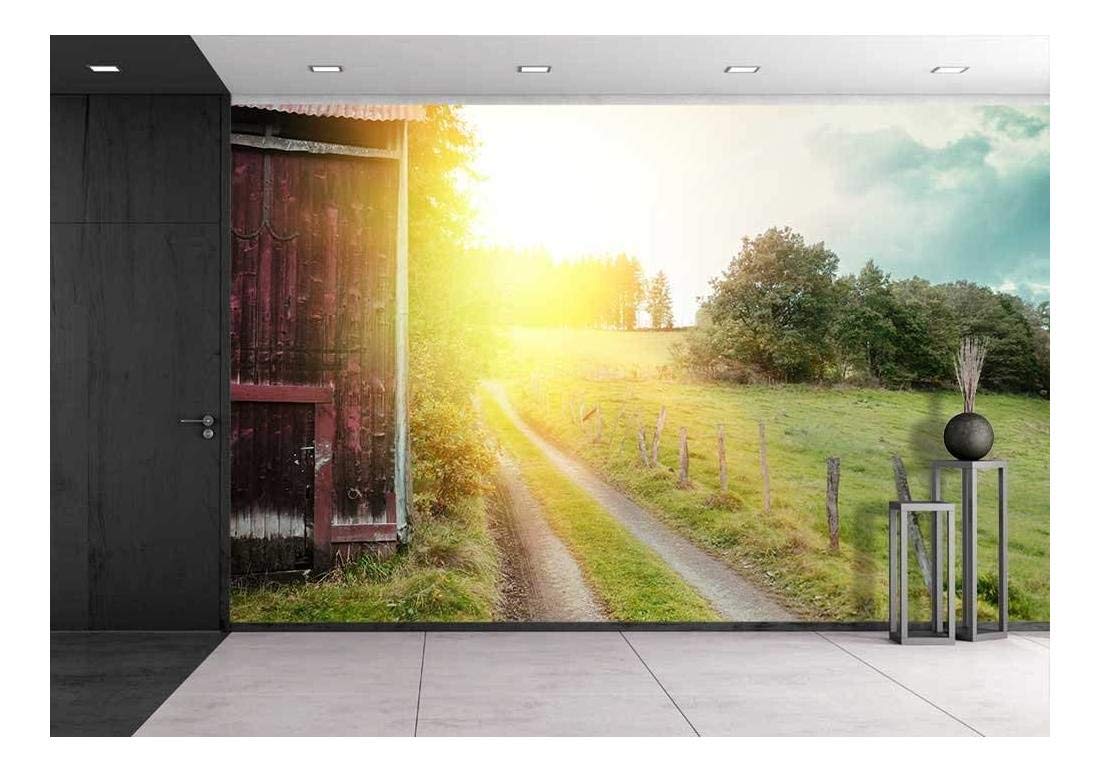 Amazon Com Wall26 夏日風景與老穀倉和鄉村道路日落 可拆卸壁畫 自黏大型壁紙 100 X 145 英吋 家居裝修