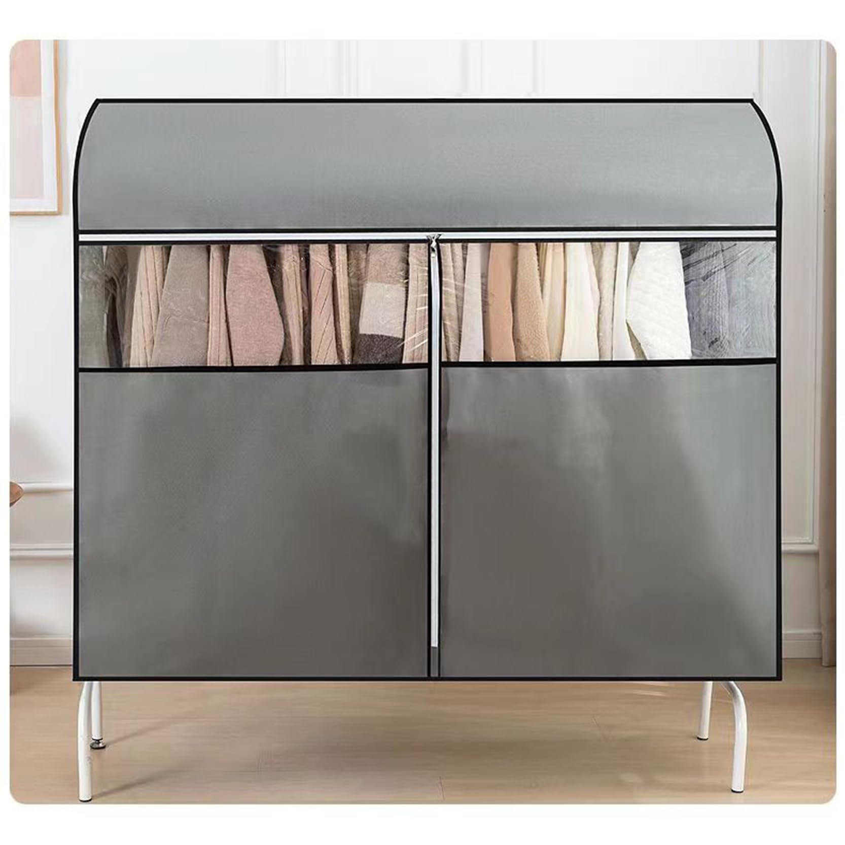 Funda Transpirable para Perchero, 120 x 50 x 120 cm, Resistente al Polvo, con Cremallera y Ventana Transparente, Ideal para Colgar Vestidos, Abrigos y Trajes.