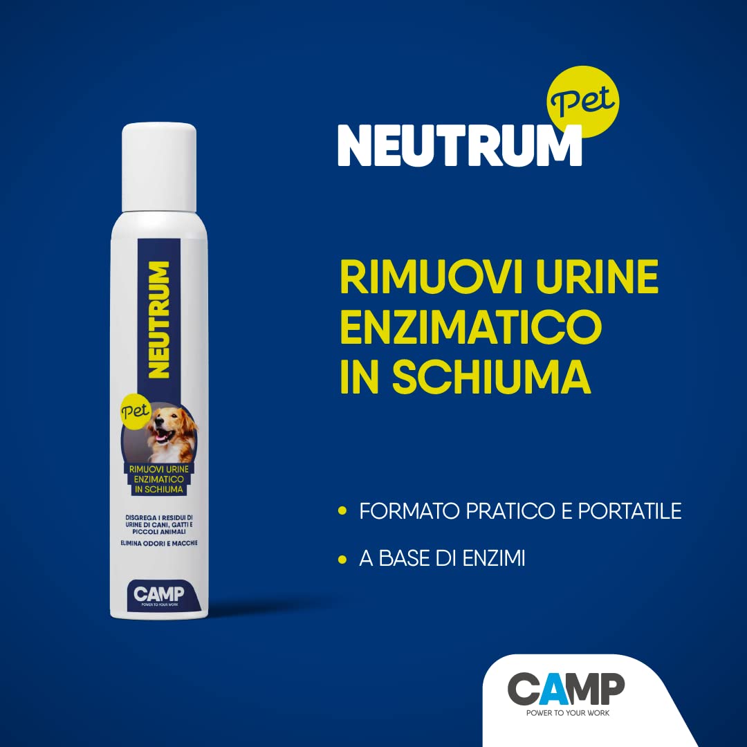 CAMP Neutrum Pet, KIT completo per animali domestici: Elimina odori (500 ml), Rimuovi urine in schiuma tascabile (200 ml) e Elimina odori igienizzante spray (300 ml).