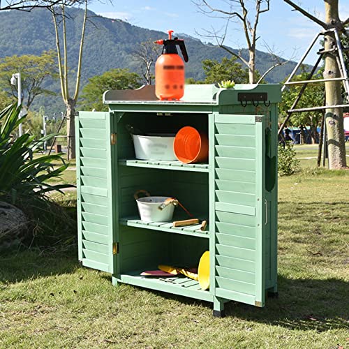Abri De Jardin En Bois HOMASIS – Range-outils Avec étagères, Toit Incliné, Portes Verrouillables – 140x50x162 Cm
