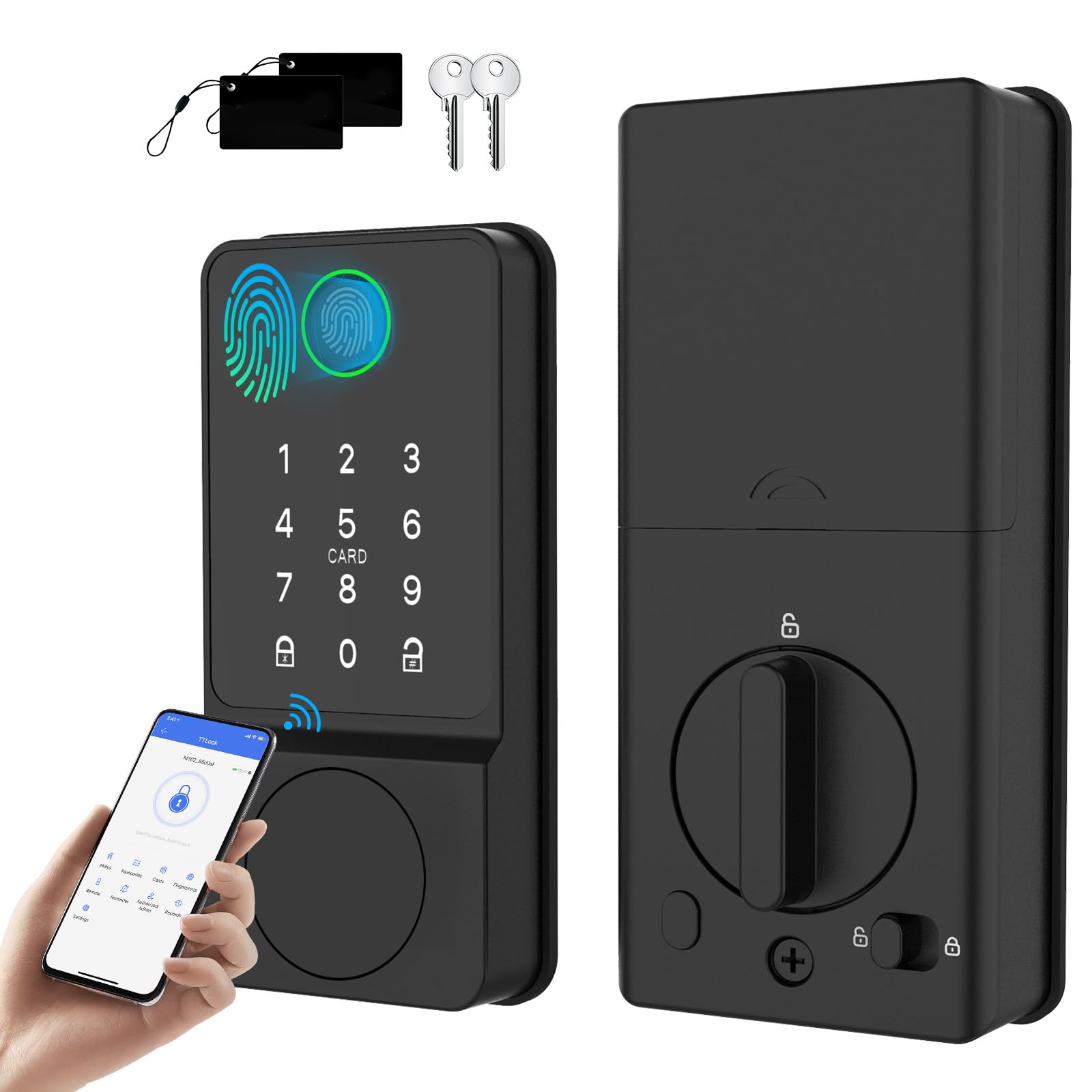Photo 1 of Mutak Smart Door Lock Keyless Entry with Fingerprint Touchscreen Keypad APP IC Card Key Type-C Charging Unlocking 6 In 1 Electric Biometric Digital Deadbolt for Front Doors Home Apartment Auto-Locking