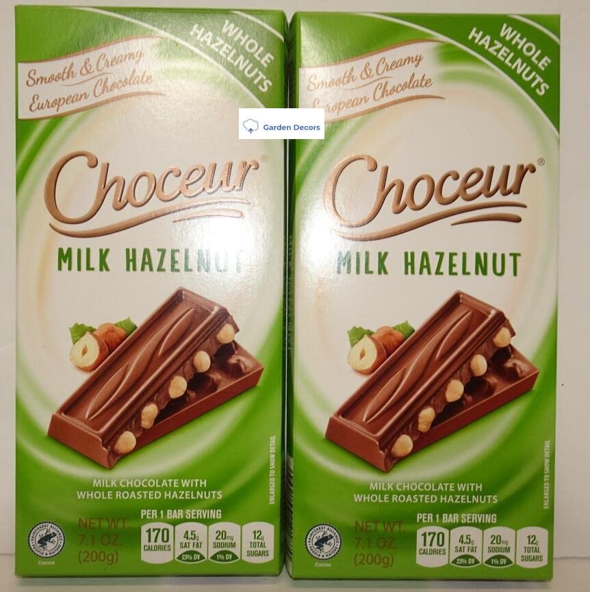 Choceur Milk Chocolate with Whole Roasted Hazelnuts 7.10oz 200g (Two Bars)