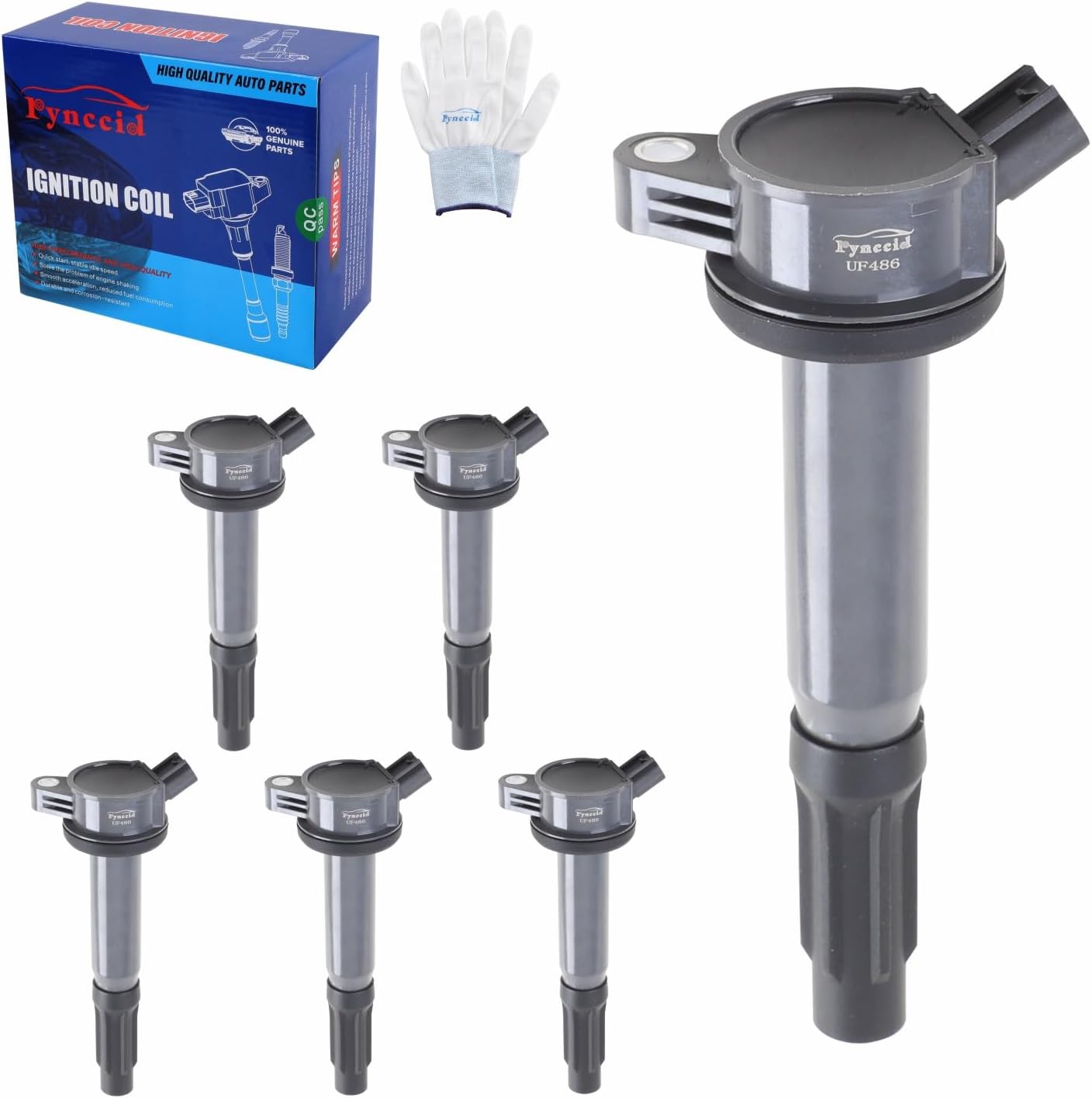 UF486 High-Performance Ignition Coil Pack and Iridium Spark Plugs Set of 6 for 3.0L V6 Engines - Compatible with Ford Fusion, Mercury Milan, Mazda Tribute, Lincoln Zephyr (UF486)