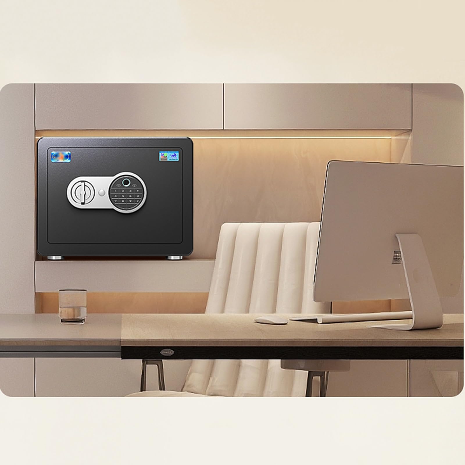 Cassaforte antifurto compatta con accesso a impronte digitali e password per camera da letto o soggiorno, 25 cm, soluzione di sicurezza intelligente per la casa, facile da usare