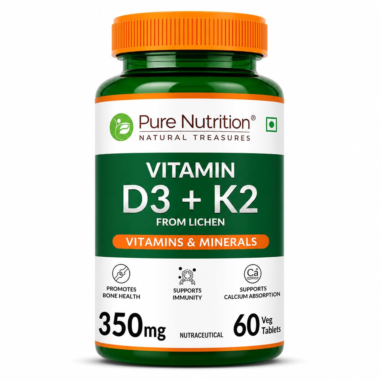 Pure Nutrition Vitamin D3 K2 (60 Tablets) | Vitamin D Supplement with Mk7 For Strong Bones, Immunity, Joint & Heart Health | Vitamin d3 from Lichen | Vitamin D tablets with Vitamin K2 MK7-image-46