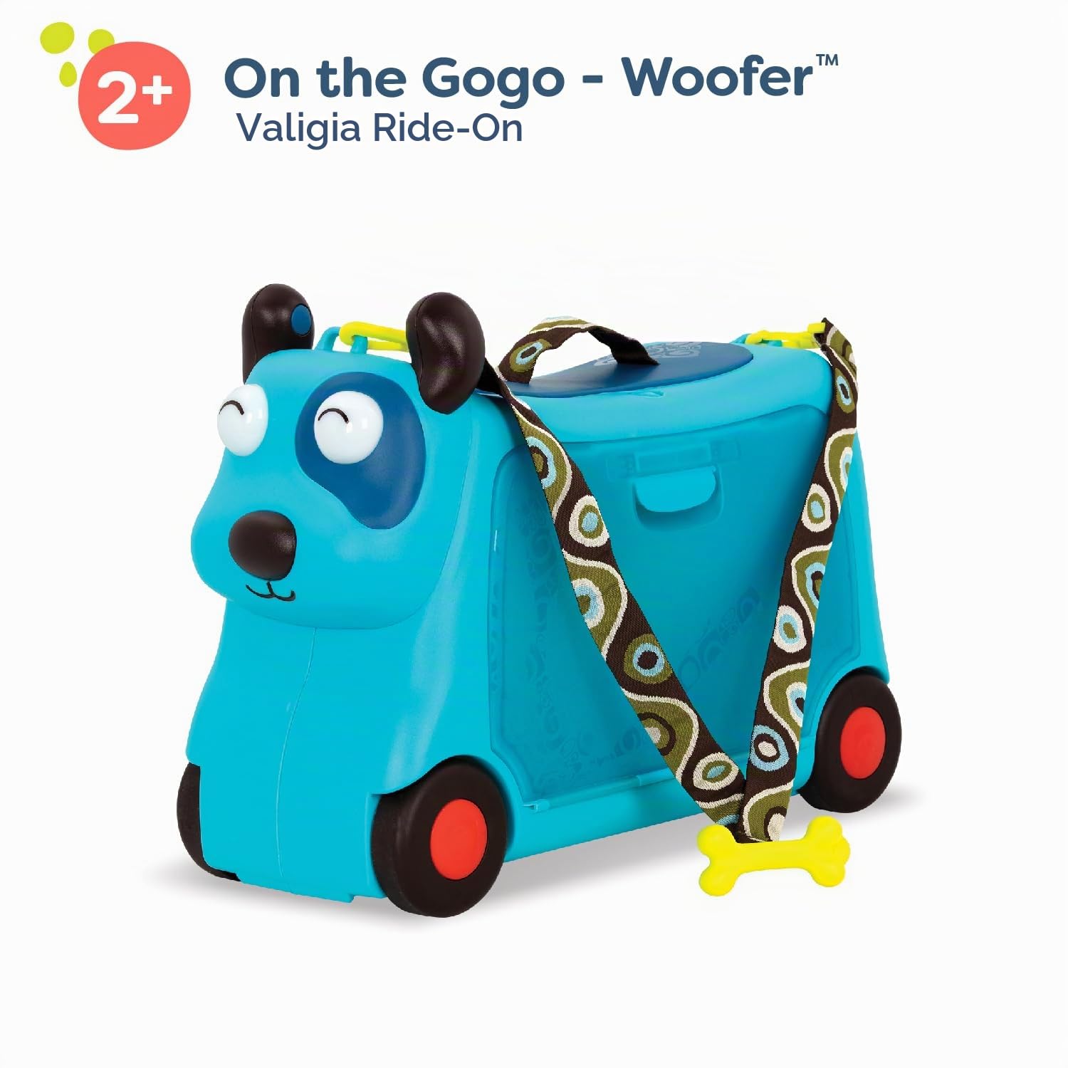 B. toys - Sul Gogo - Woofer - Giocattolo cavalcabile - Valigia cavalcabile - Valigie per bambini - Spazio di archiviazione per il viaggio - 2 anni +
