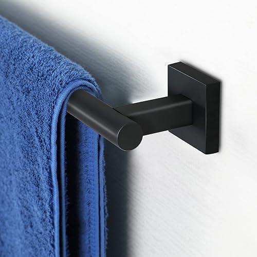 Miniatura 4 de Toallero individual negro mate, barra de toalla de acero inoxidable de 32 pulgadas, base cuadrada, soporte de toalla montado en la pared para baño