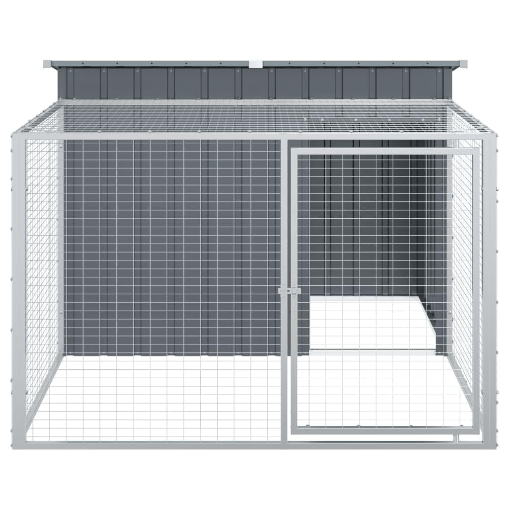 Festnight Gabbia per Cani, Canile da Esterno, Box per Cani da Esterno, Casetta Cani con Corsa Acciaio Zincato Antracite 153x194x110 cm