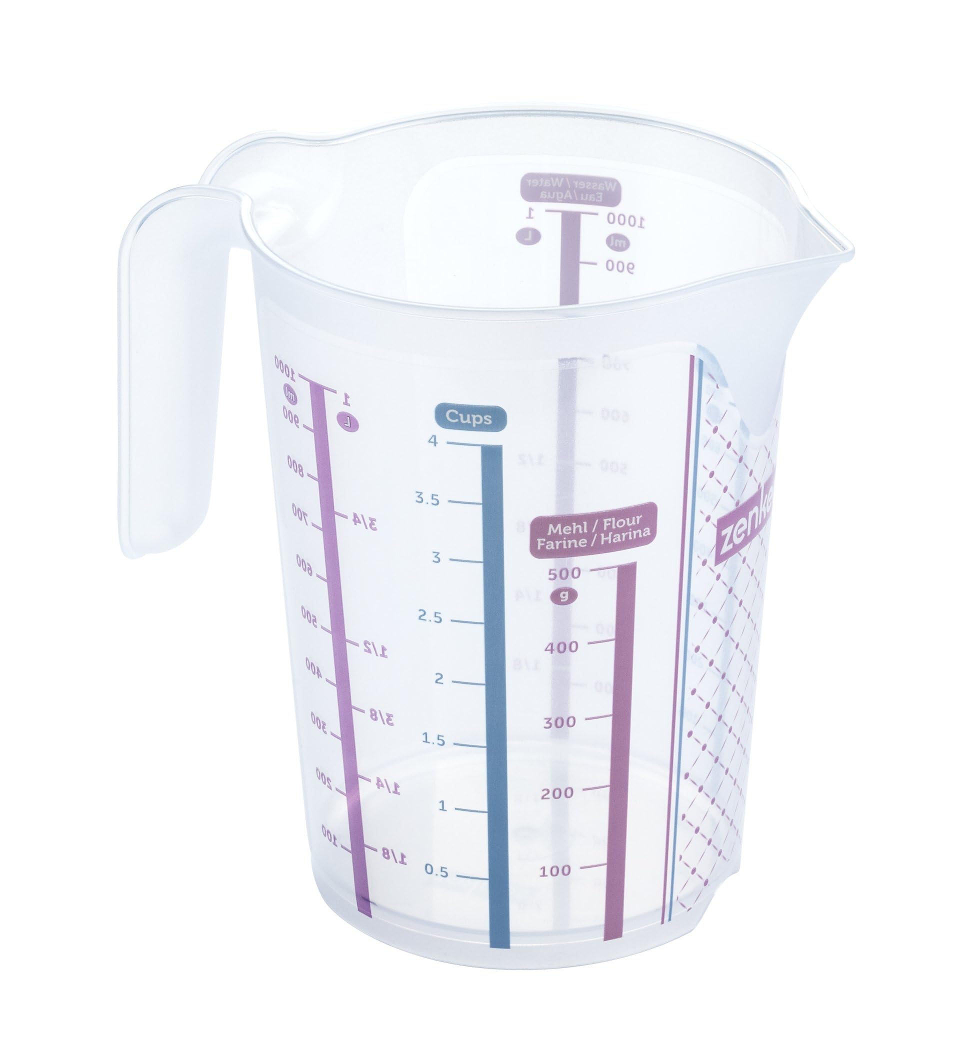 Zenker Sweet Sensation Messbecher 1000ml – Präzises Dosieren mit Vierfach-Skalierung, Hitzebeständigkeit: +100 °C, Spülmaschinengeeignet, Designed in Germany, Bunt