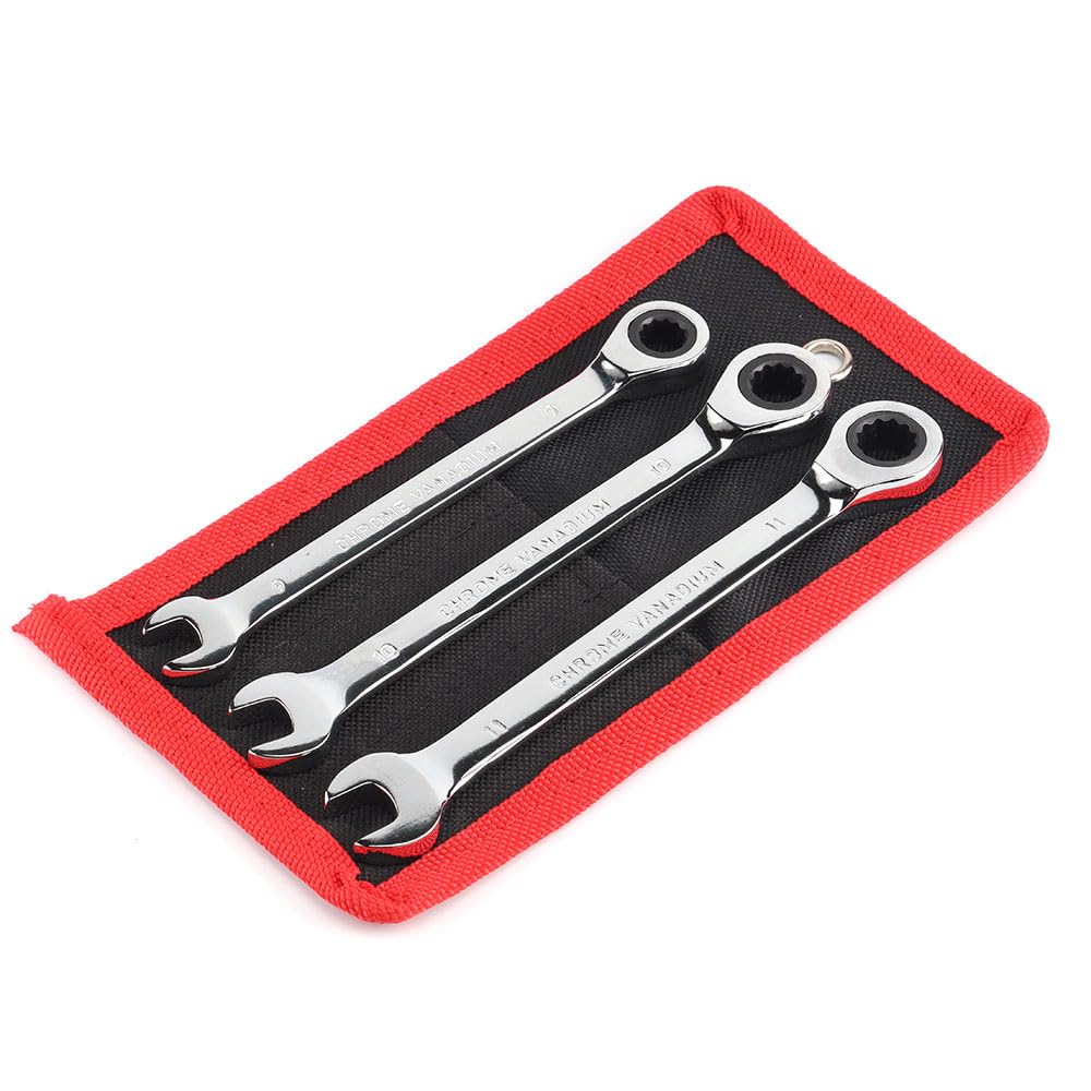 Jeu de clés à cliquet 9, 10 et 11 mm, clé à tête fixe flexible avec pochette de rangement(Flexible Head)