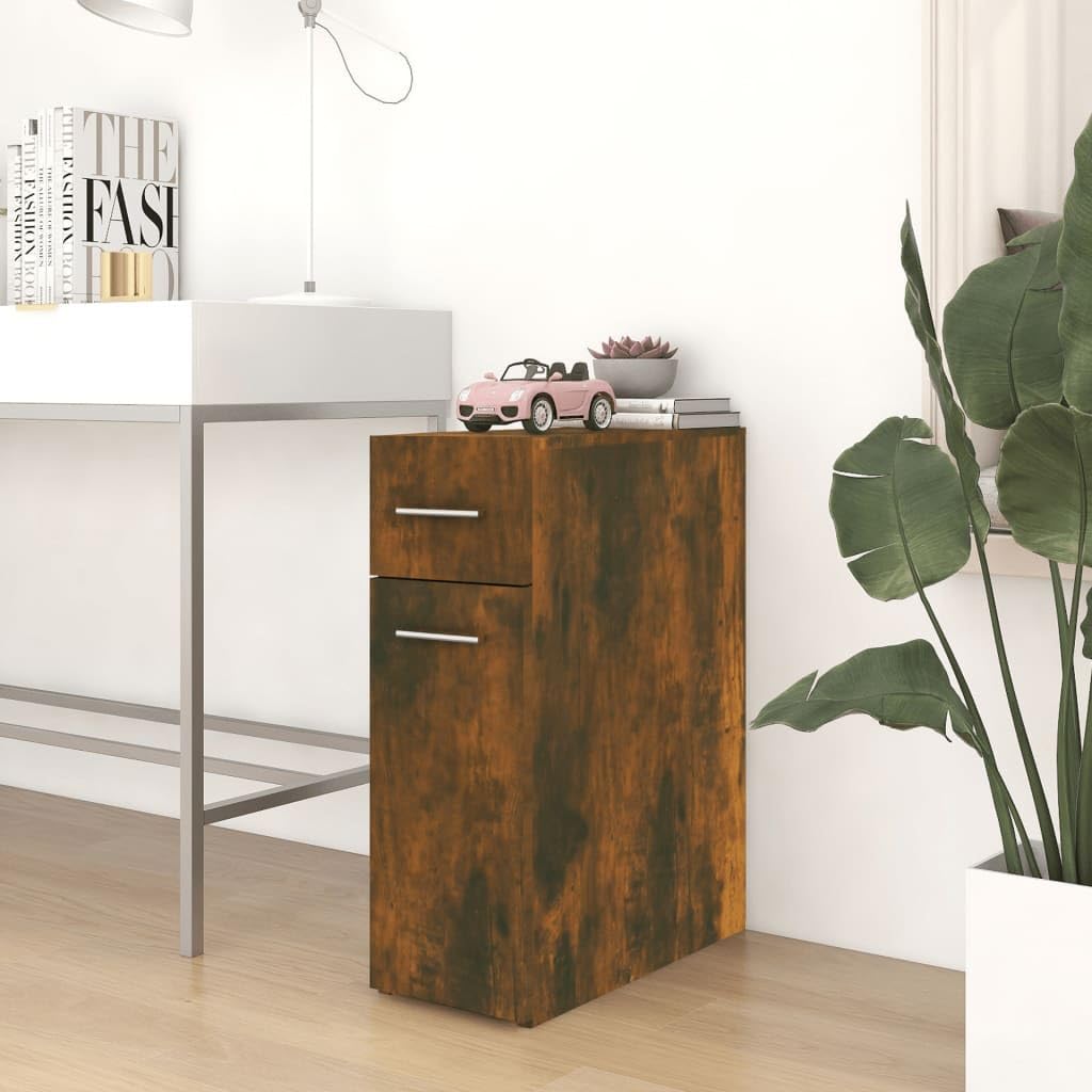Armoire à pharmacie en bois de chêne fumé - 20 x 45,5 x 60 cm - Design moderne avec espace de rangement et fixation murale - Pour petits couloirs, chambres et salons