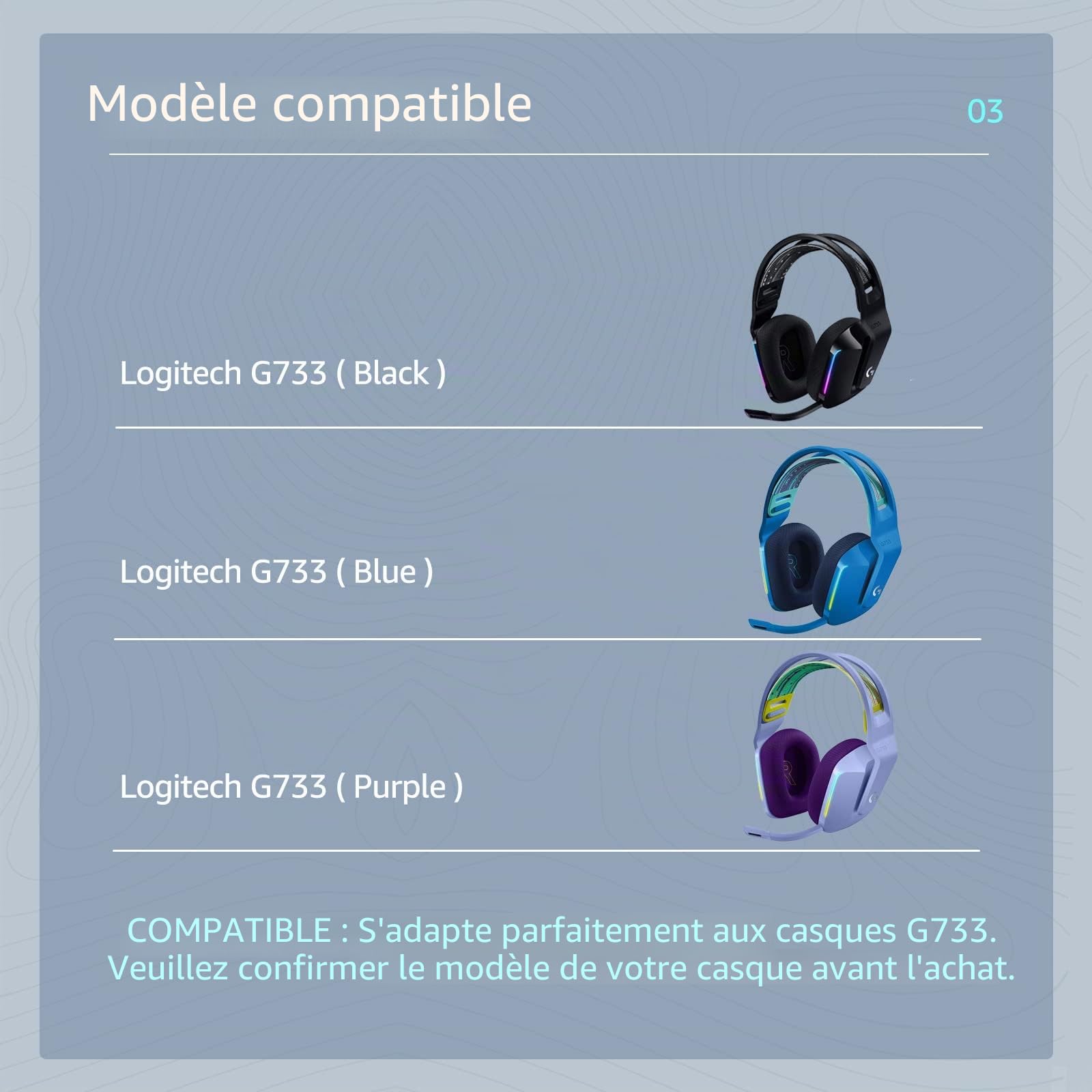 Logi Tech G733 G335 Coussinets Oreillettes Remplacement Gaming Noir