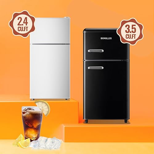 Miniatura 7 de Mini refrigerador pequeño con puertas dobles y congelador separado y 7 controles de temperatura ajustables, tamaño pequeño y refrigerador personal,