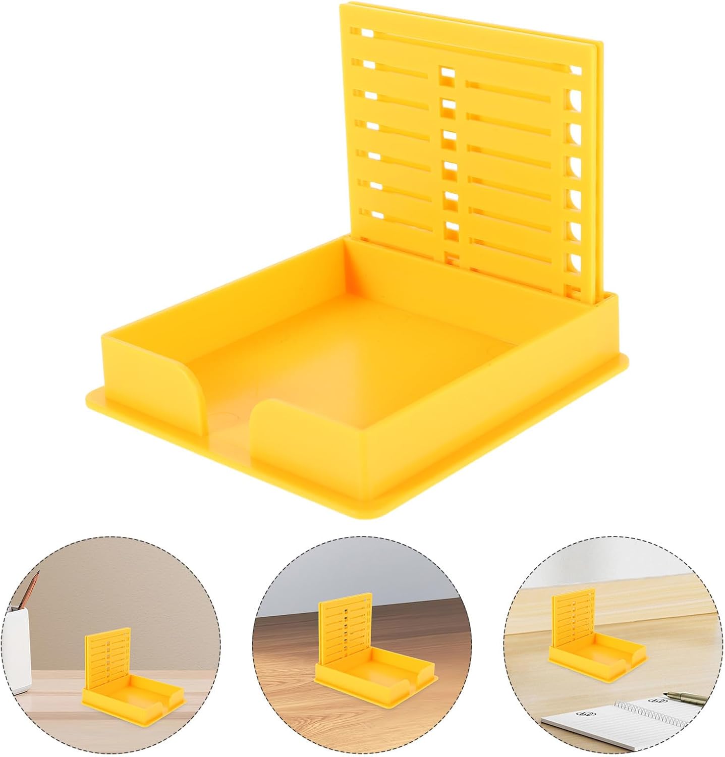 Garneck Double Slot Adhesive Note Holder Box, Plastic Desk Organizer