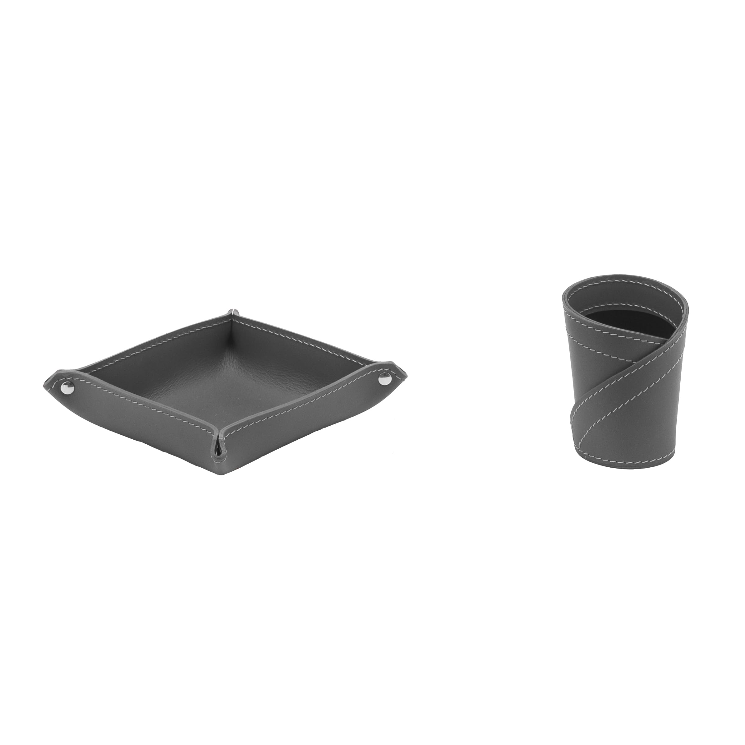 LIMAC Design DONIO, Set 2 pezzi da scrivania in cuoio, composto da portapenne e portaoggetti, prodotto Design®. (Antracite)