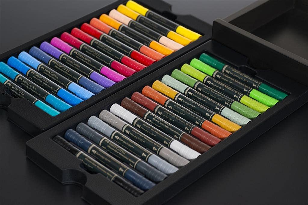Faber-Castell Art & Graphic Limited Edition Dark Satin Wood Cassette, inkl. Polychromos & Albrecht Durer Bleistifte, Aquarellstifte, Pitt Artist Pinselstifte & Fineliner & Anthrazit