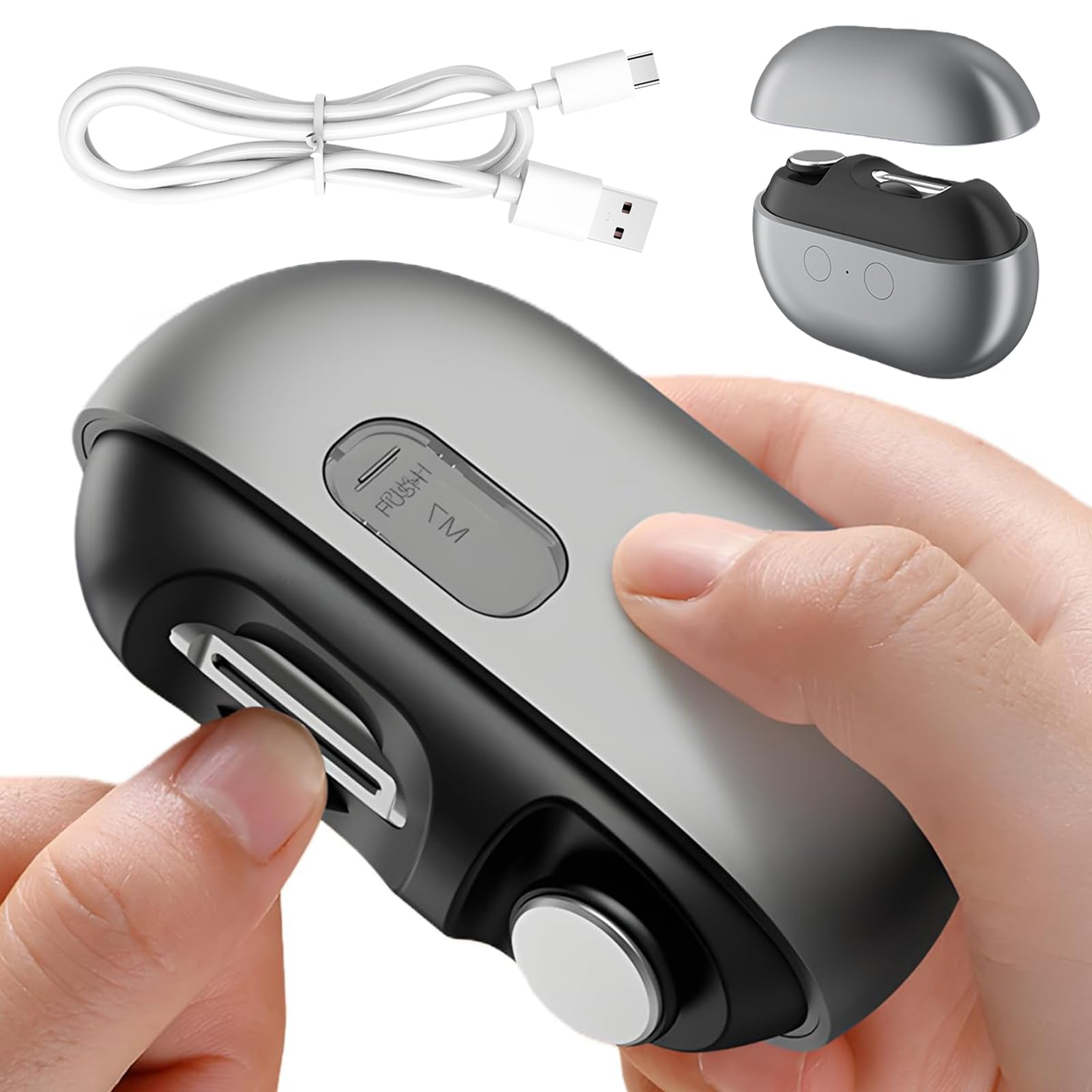 GOMETY Cortaúñas eléctrico 3 en 1, cortaúñas eléctrico con luz LED, 2 velocidades, cubierta magnética, almacenamiento de clips de uñas para adultos y personas mayores