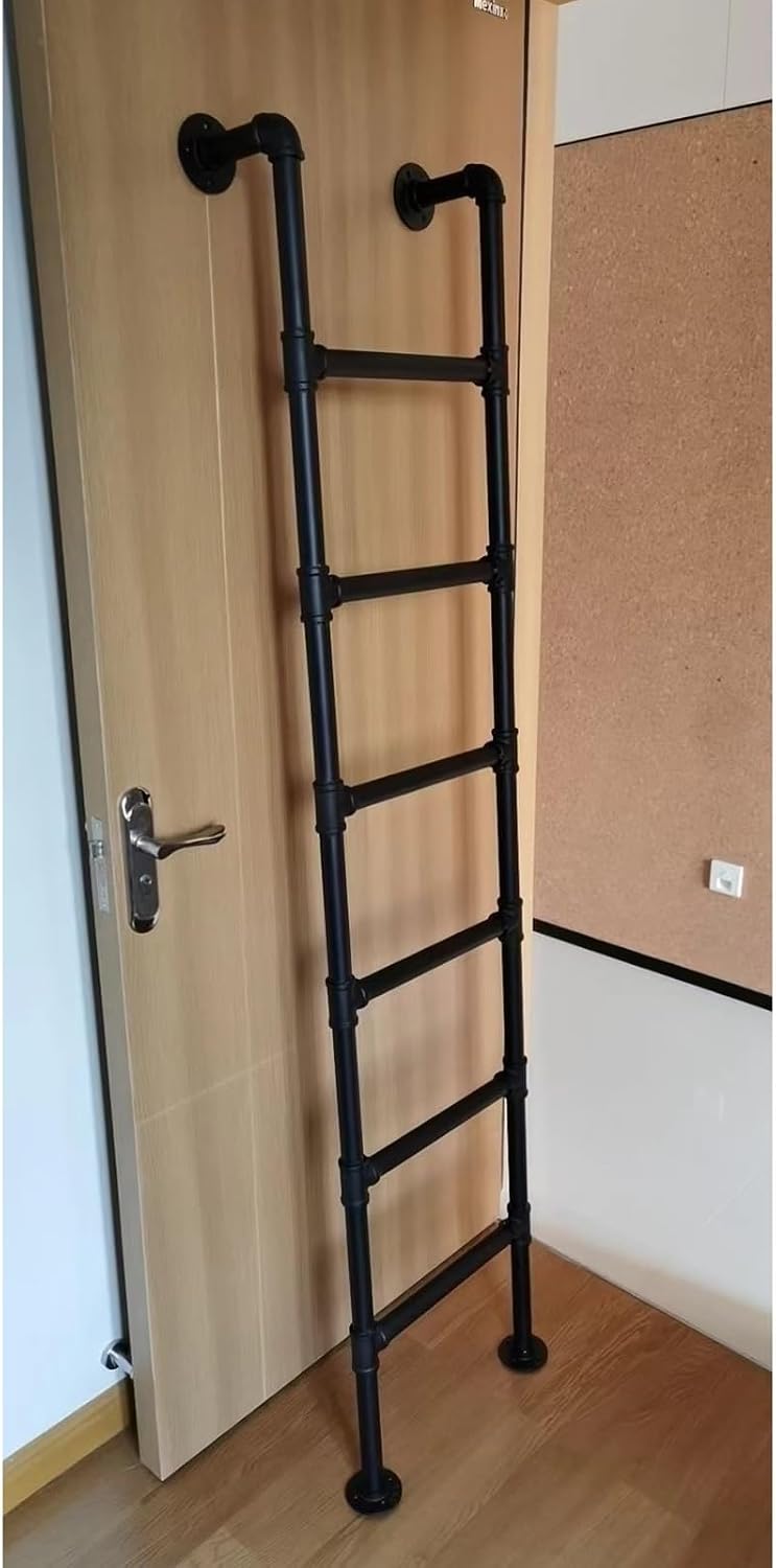 Window Well Egress Ladder 99 92 70 52 48 39 Inch, Metal Iron Basement Escape Ladders/ Floor Standing Rv Camper Motorhome Bunk Bed Ladder/ Climbing Stools with Step Pads & Disc Base(Black,102cm(40 1/5i